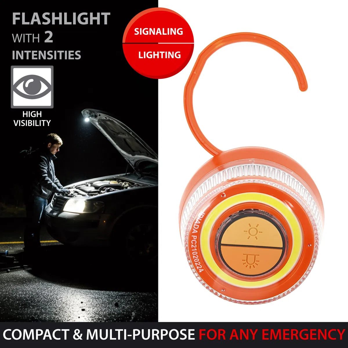 KRASER KR4V16N Luz Holomogada (No conectada DGT) LED Intensidad, Baliza Luminosa de Emergencia Imantada, Autónoma, Compacta y Ligera + Linterna con Colgador