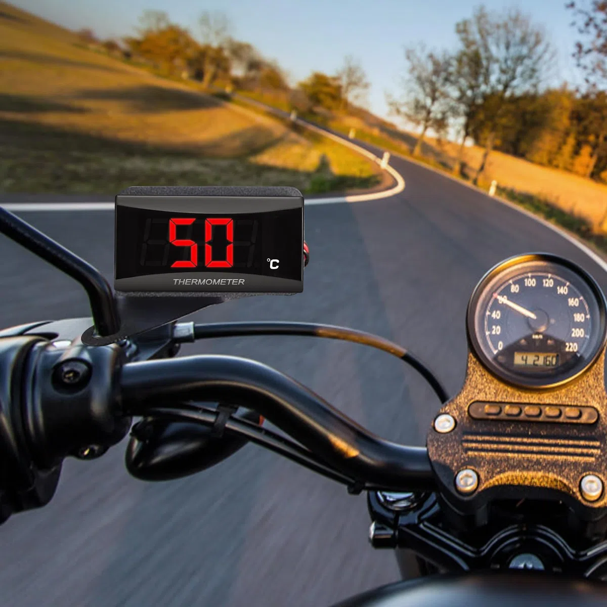 Instrumentos del termómetro de motocicleta, Termómetro digital para motocicletas, termómetro digital sensor de temperatura del sensor de metal impermeable para motocicleta (18 mm)