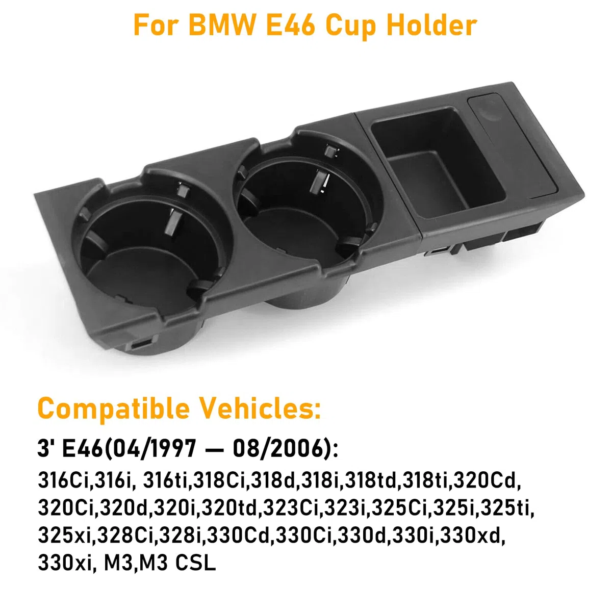 TTCR-II Compatible con Portavasos Coche BMW Serie 3 E46 1997-2006 Soporte Bebidas para Consola Central 3er 316i 318i 318d 320i 320d 323i 325i 325xi 328i 330i 330xi M3 (51168217953)-Negro