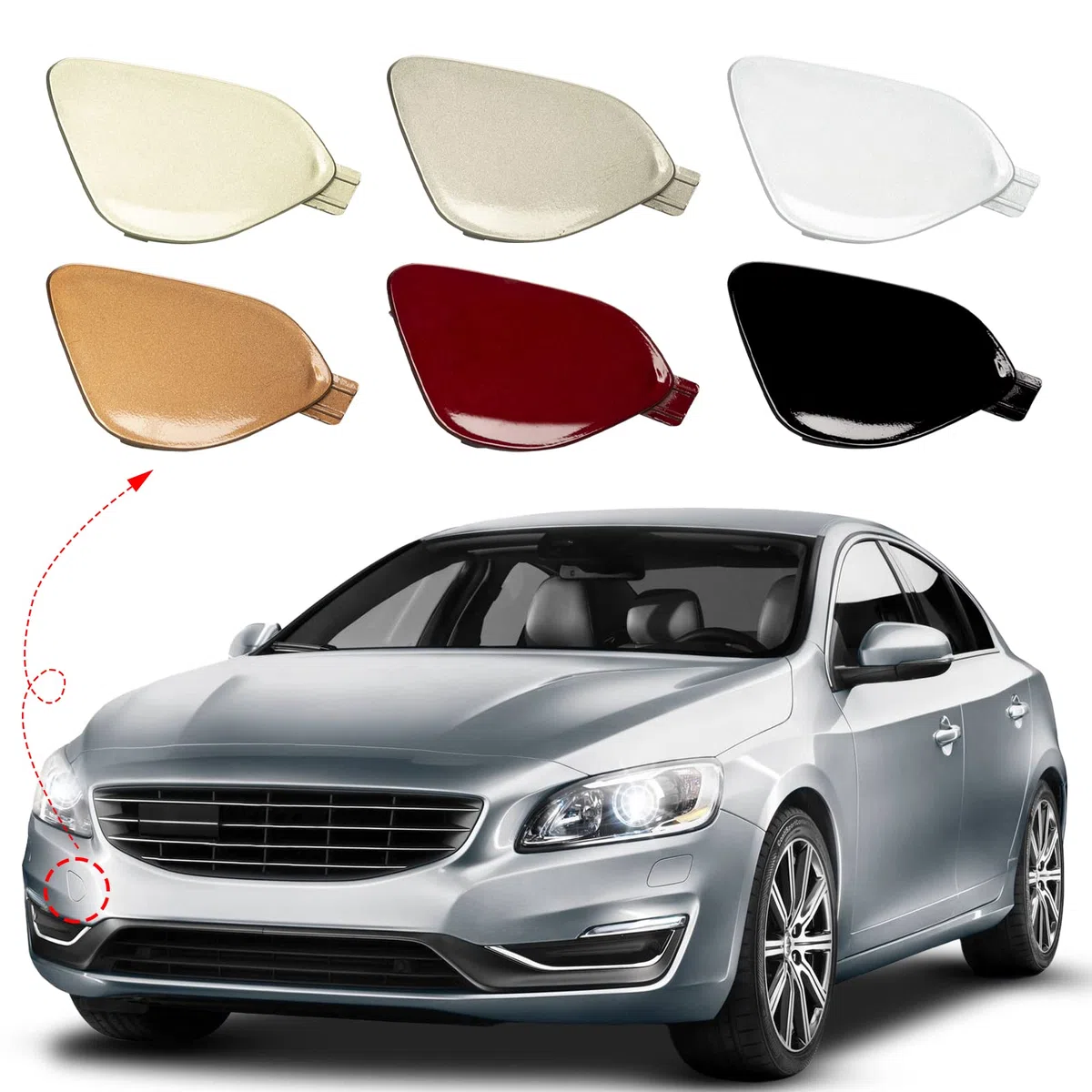 Xinpinsai - Cubierta de gancho de remolque para parachoques delantero para Volvo S60 S60L V60 2014 2015 2016 2017 2018 39820294 31323839 (gris, lado derecho del pasajero)