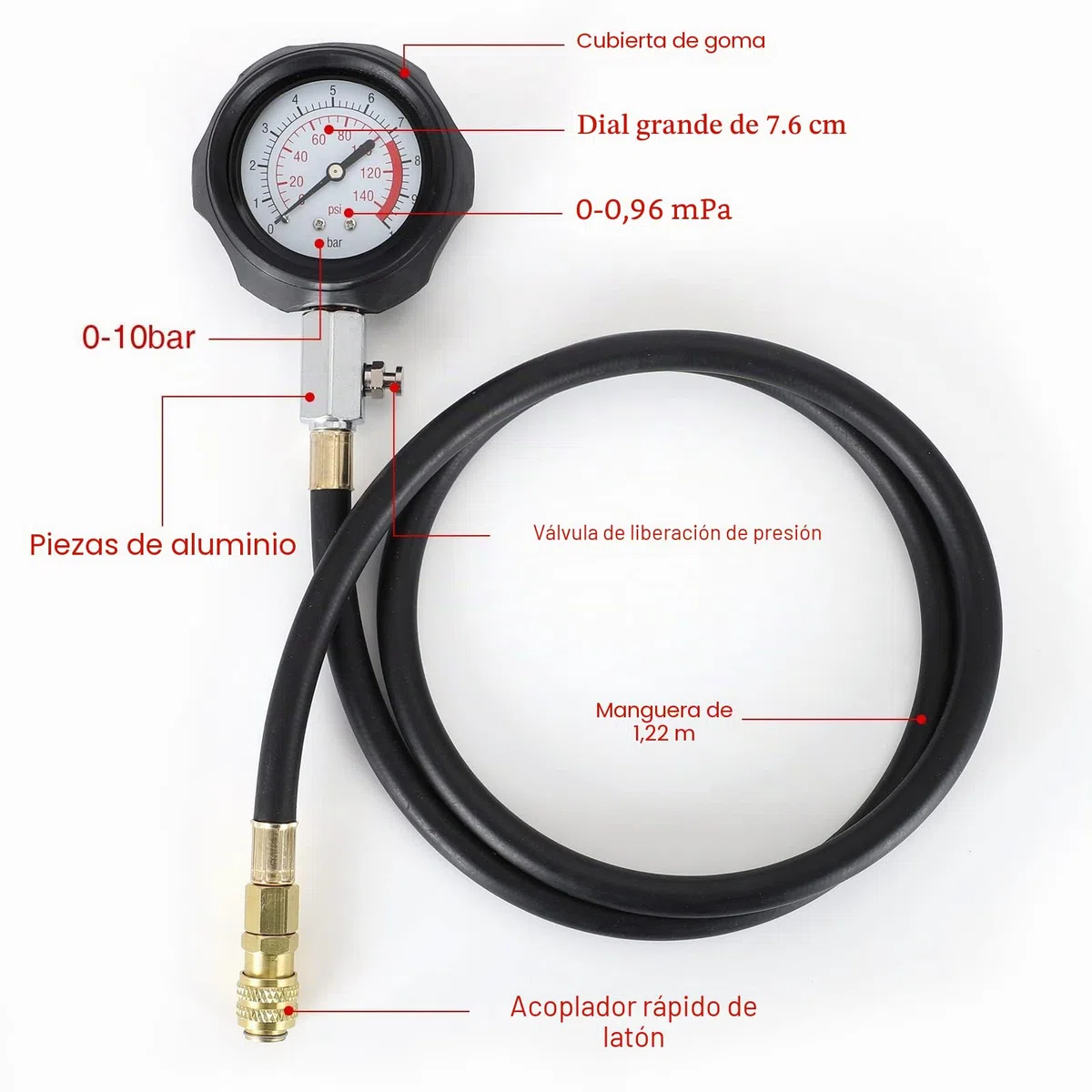 Kit de prueba de presión de aceite, kit de herramientas de manómetro, 0 – 140 psi, sistema de combustible, sensor mecánico, prueba de compresión de cilindro, para coches, ATV, camión