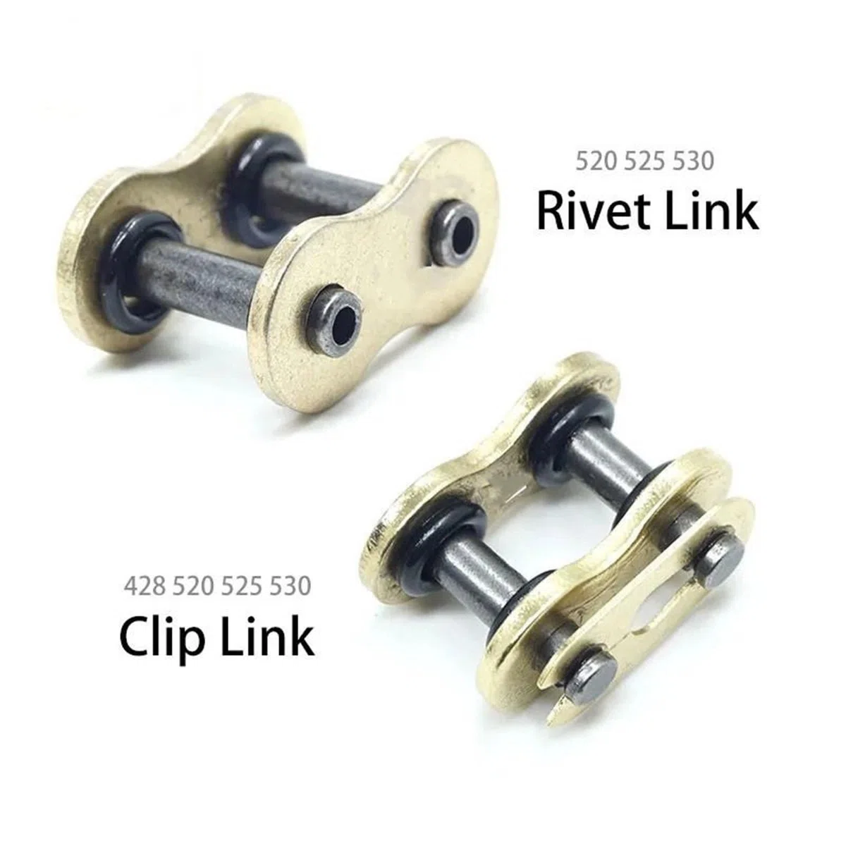 Cadena Moto Conector de clip con remache dorado para cadena de transmisión de motocicleta, junta tórica, enlace principal, apto para modelos 428, 520, 525, 530,(520H Rivet)