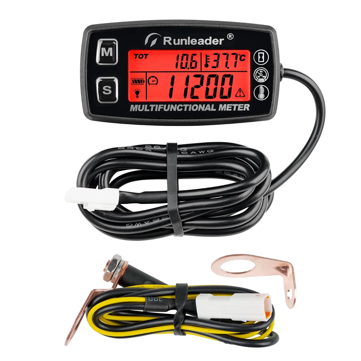 Runleader Medidor de Temperatura del Motor Digital, Tacómetro de Horas de Mantenimiento, Reemplazo de Batería para Tractor de Jardín, Generador, Motocicleta, ATV, Motonieve, etc.