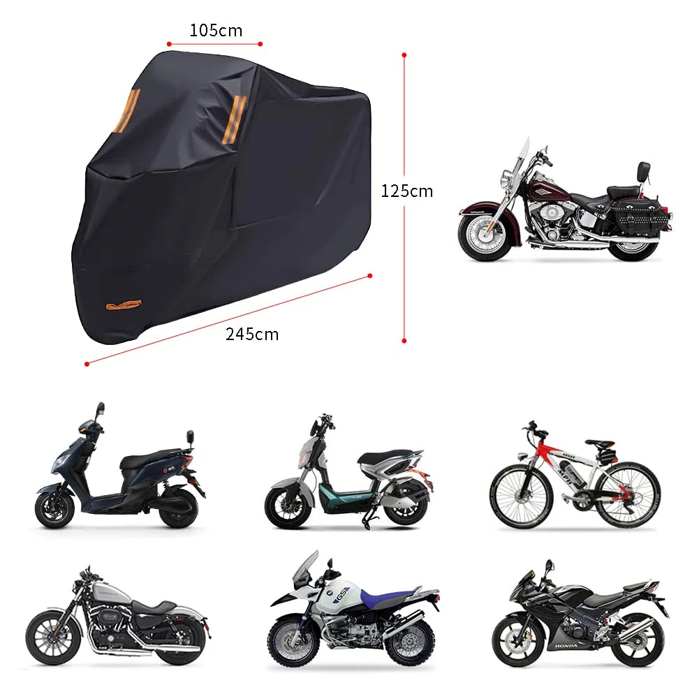 Funda para Moto Scooter XL, Cubierta de Moto Impermeable Protección con Recubrimiento de PU, Dobladillos Elásticos y Cinturón a Prueba de Viento, Se Adapta a Motocicletas de 96,5”/245 cm