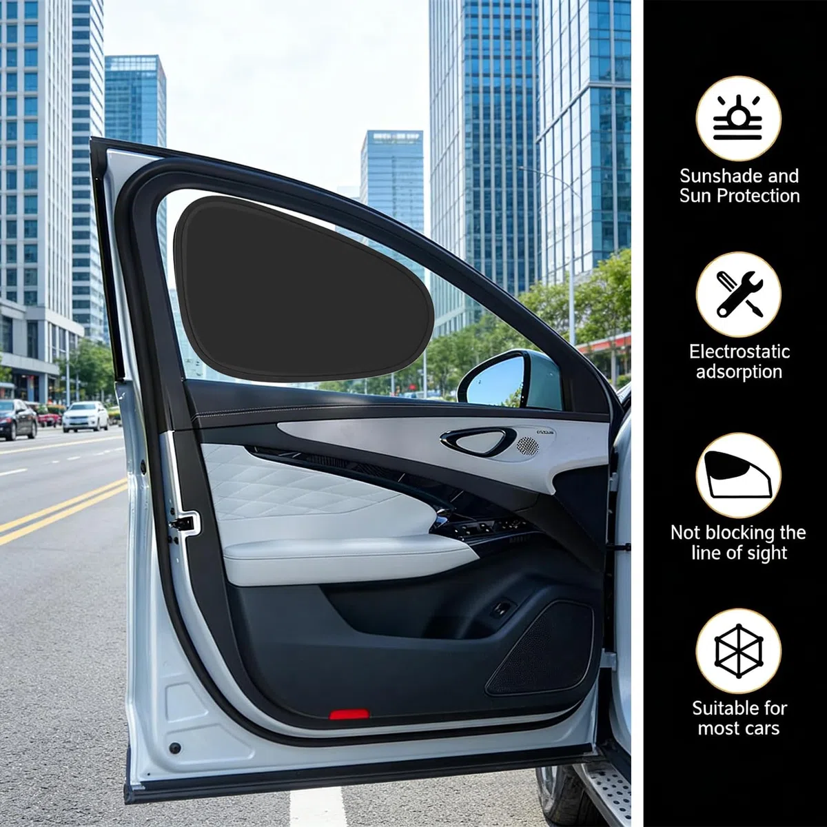 Paquete de 4 parasoles para ventana de coche, máxima protección solar para ventanas laterales, viseras solares estáticas para niños y bebés, bloqueador UV para ventanas laterales delanteras y