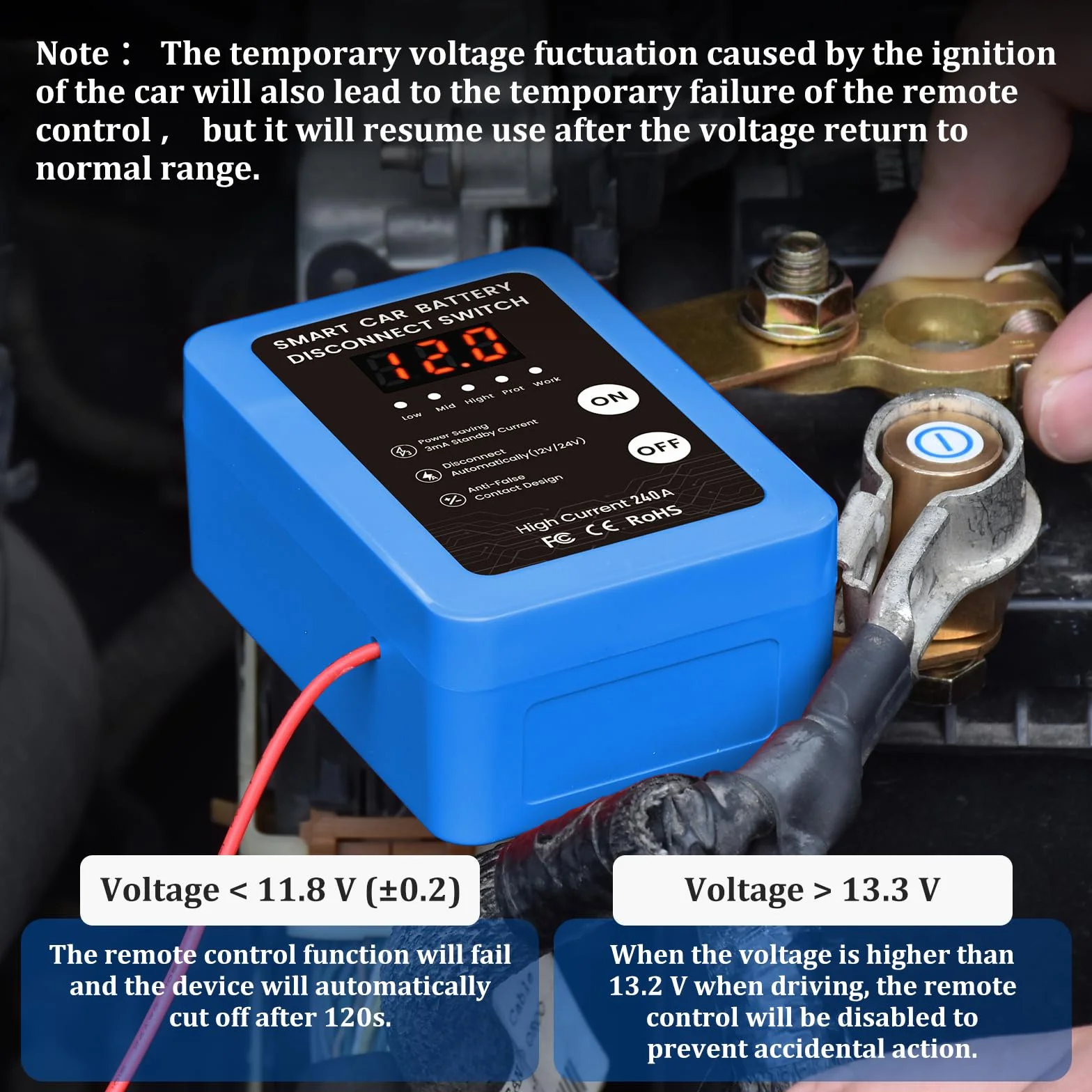Desconectador de Bateria Coche, 12V 240A Corta Corriente Bateria Coche, Interruptor de Desconexión de Batería Remota con 2 Telecontrol, Interruptor de Batería para Coche Camión RV ATV (Blue)