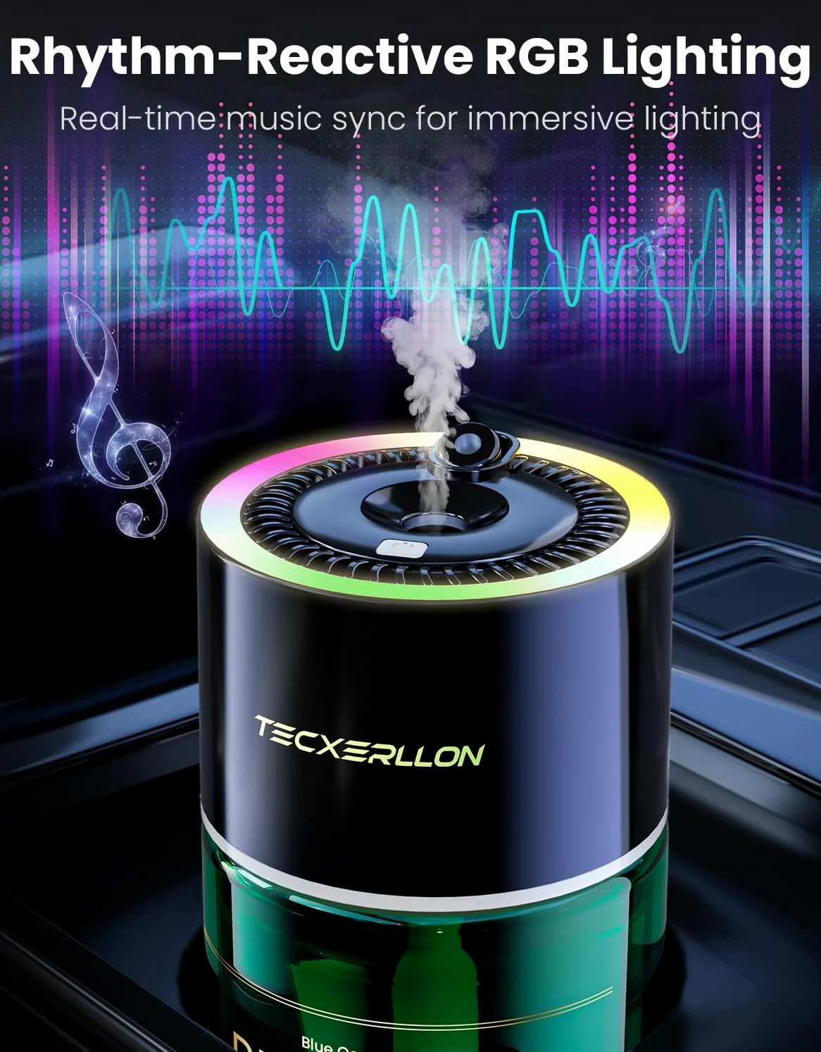 Difusor de Aroma para Coche con Luz RGB y Proyección Estrellada, 4 Modos de Fragancia, 120 Días de Uso, Recargable por USB-C, Auto Encendido/Apagado, Fragancia Oceánica, 120ML