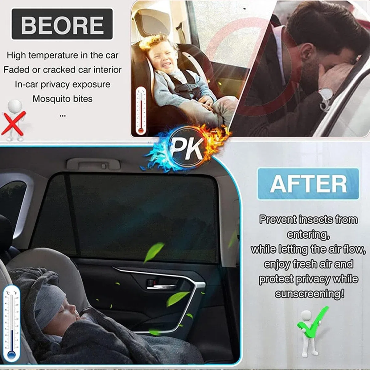 Cubierta para Maletero de Puerta Trasera de Gran Tamaño,Cortinas de Protección Solar Magnéticas,Mosquitera para Techo,Caravana O Camping,Coche para Viaje(170 * 140cm)