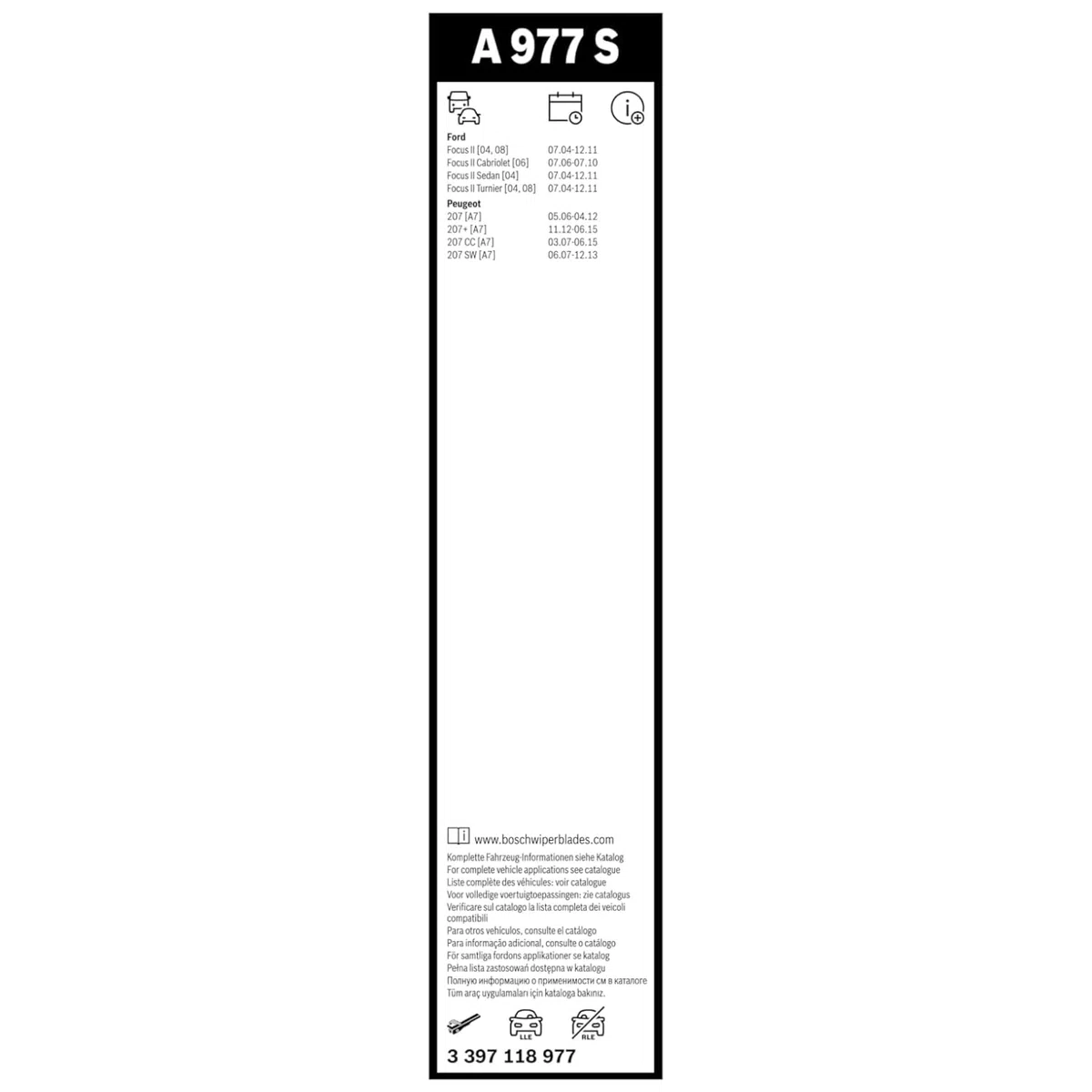 Bosch 3397118977 Aerotwin A977S - Limpiaparabrisas (2 unidades, 650 mm y 425 mm), Color Negro