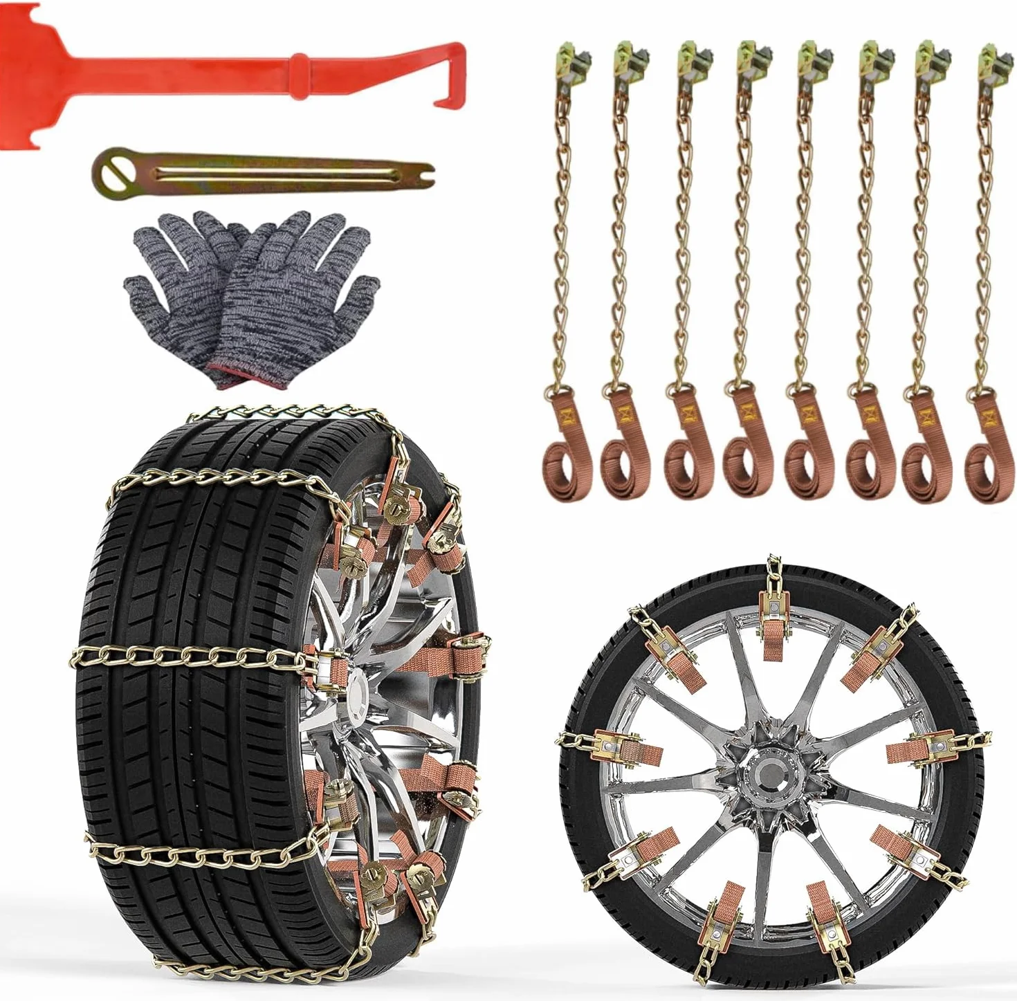 Cadenas de nieve para coche, 165-285 mm, cadena de nieve para neumáticos de coche, cadena de emergencia, para coche, camión, SUV, carretera, nieve, carreteras, 8 unidades con pala de plástico