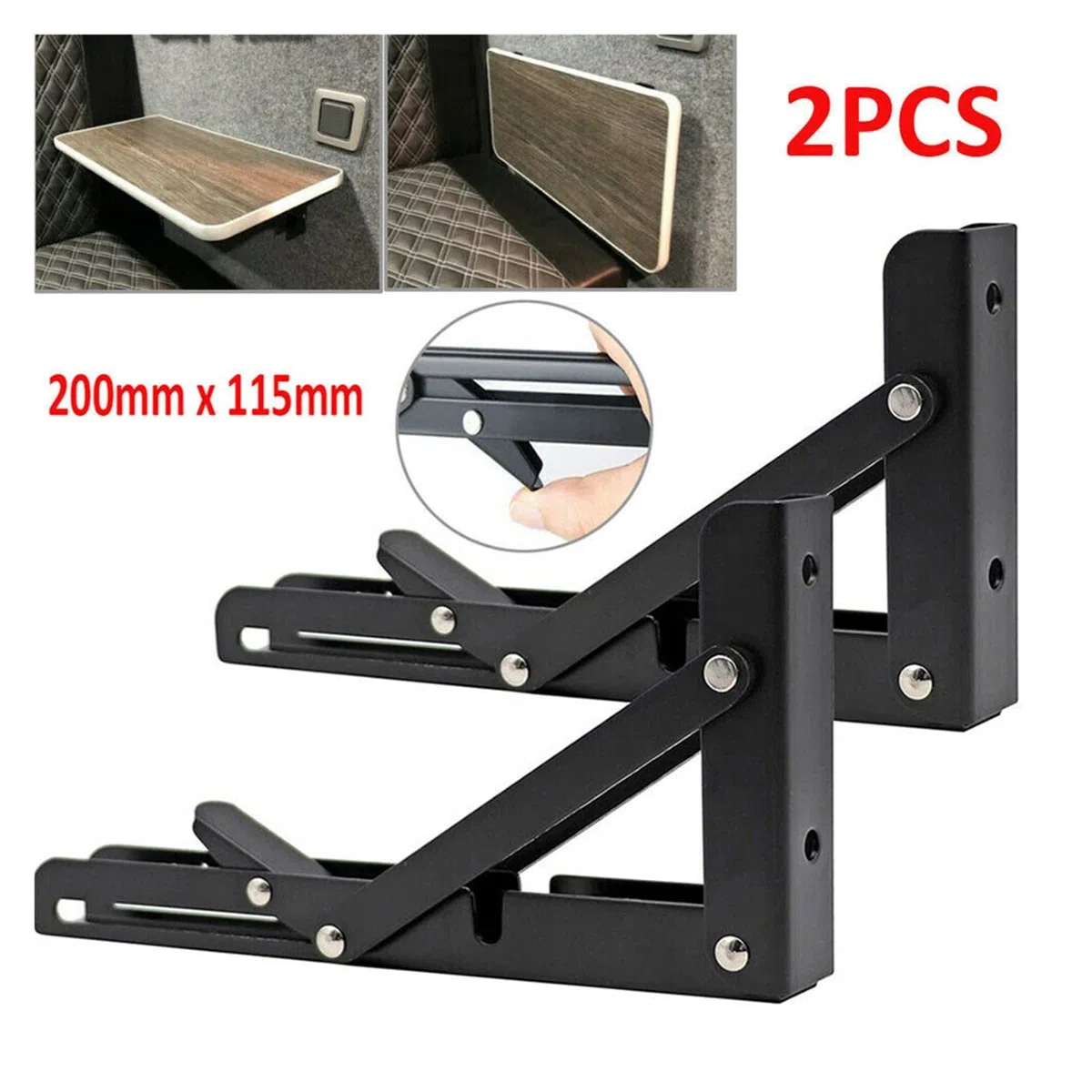 2 uds Campervan soporte plegable estante de mesa autocaravana caravana acabado negro acero inoxidable Mini accesorios coche,Componente de autocaravana