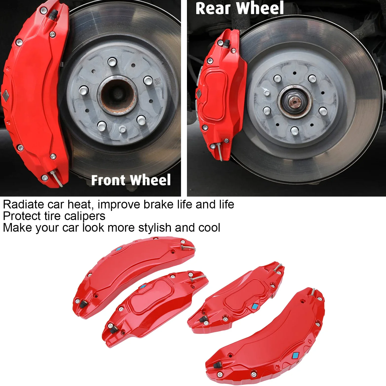 4 piezas cubre pinza freno de disco de aleación de aluminio para coche Reemplazo de la protección para rueda de 18 pulgadas y 19 pulgadas, rojo