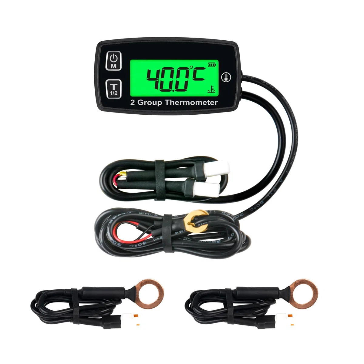 Runleader Medidor de temperatura digital, 2 grupos de visualización de temperatura para motocicleta, tractor, pitbike, moto, quitanieves, motosierra, barco, paramotor.