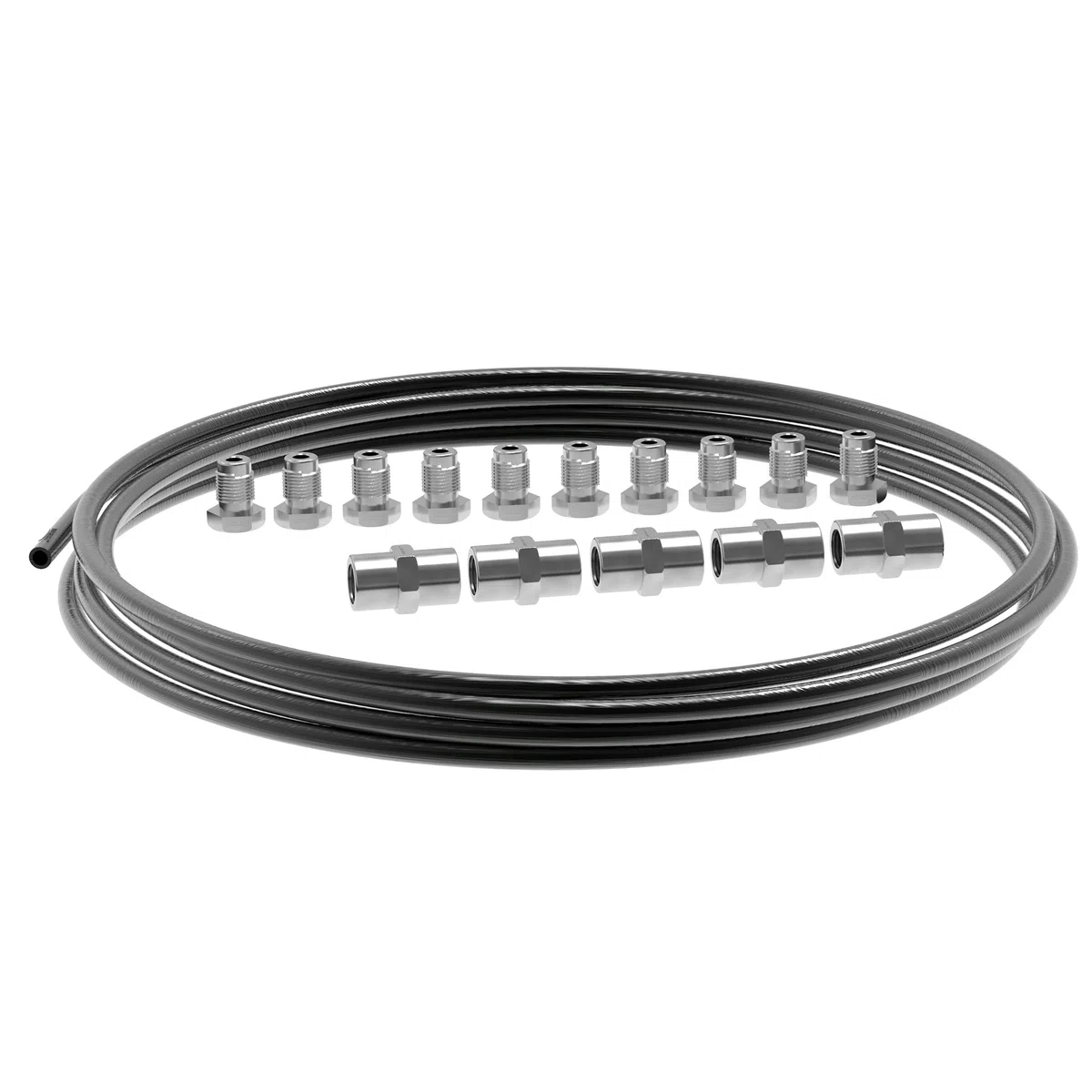 Tubo de freno de 5 m Ø 4,75 mm de acero cobre revestido + 10 conexiones macho + 5 conectores hembra M10 x 1 DIN 74 234 Kit de frenado 3/16 pulgadas Tubo rígido con conexiones para el abocino DIN de