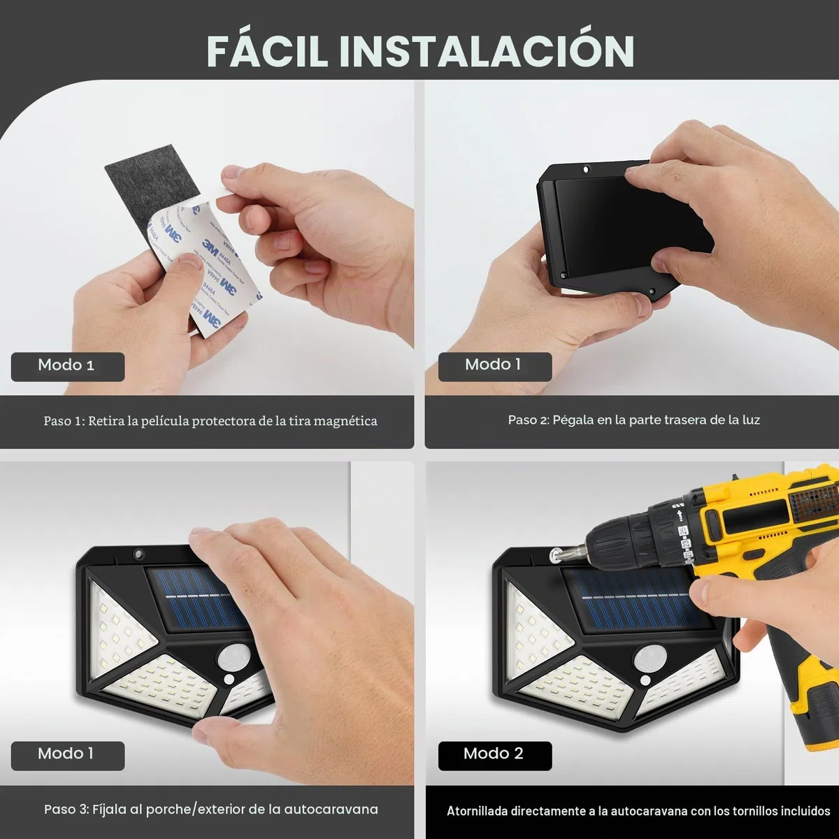 Luz solar para porche RV – Instalación magnética, luz de sensor activado por movimiento, iluminación LED exterior de caravana, luces de toldo RV para caravanas, remolques, cámpers, quinta