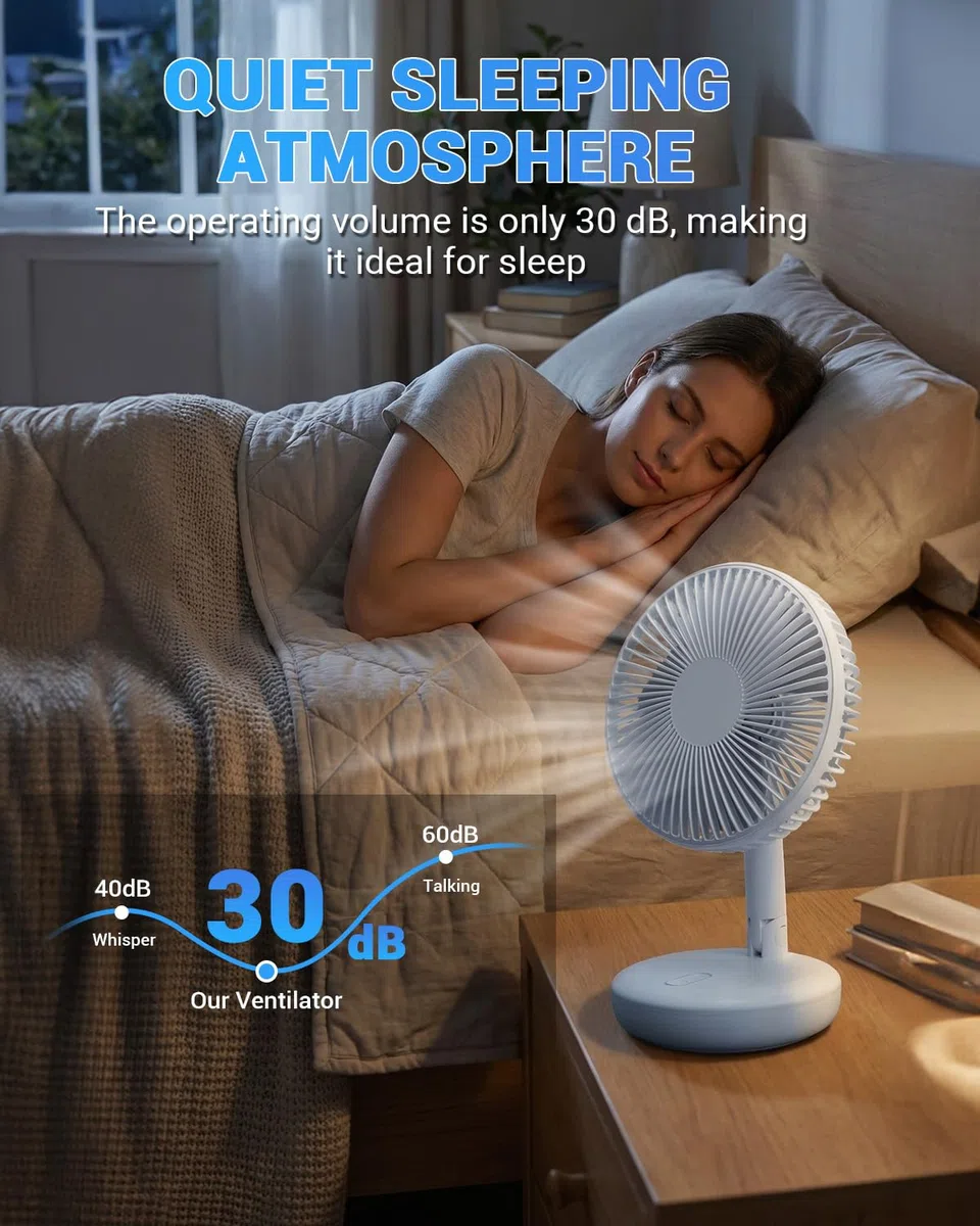 SUPAREE 30dB Ventilador Portátil Silencioso para Autocaravana Recargable de Montaje en Pared para Coche con USB Batería de 4800mAh Luz y 3 Velocidades para Caravana Viajes y Hogar