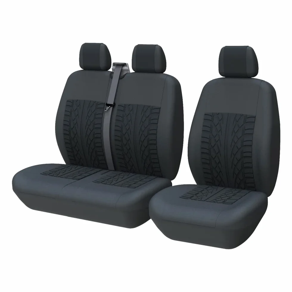 TOYOUN Juego de Fundas de Asientos para Furgonetas y Camiones de 1 + 2 plazas, Fundas Asientos Coche Universales,Poliéster Protector Cubre Asiento Coche Delantero Accesorios de Automóvil,Negro