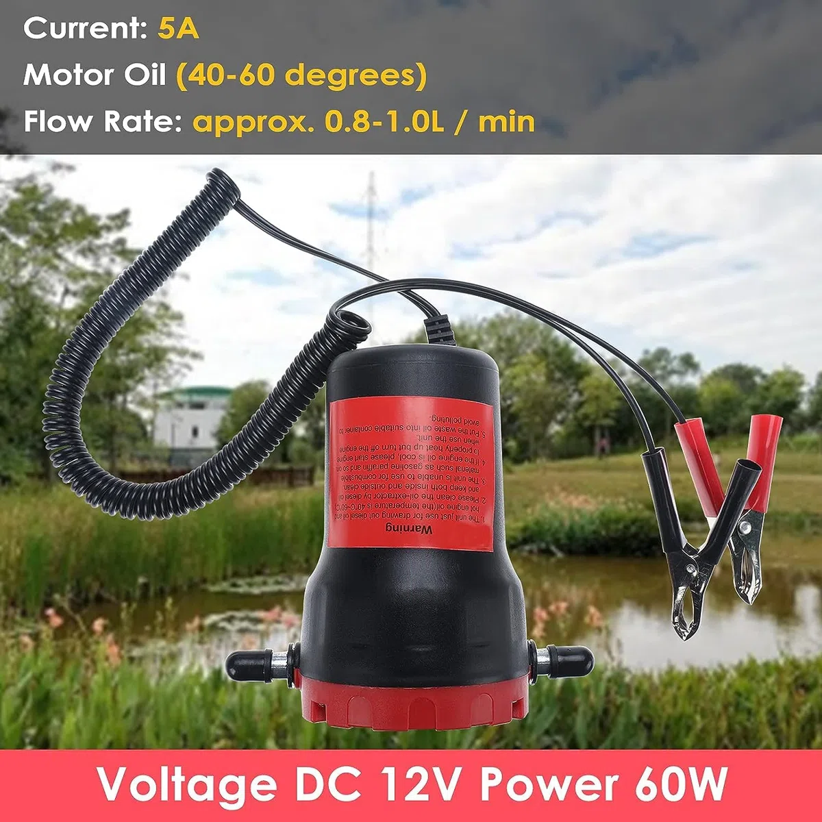 FreeTec 12V 60W Bomba extractora de aceite Diesel Bomba de aceite Bomba de combustible para cambio de aceite Aceite de motor Aceite de calefacción (Rojo)