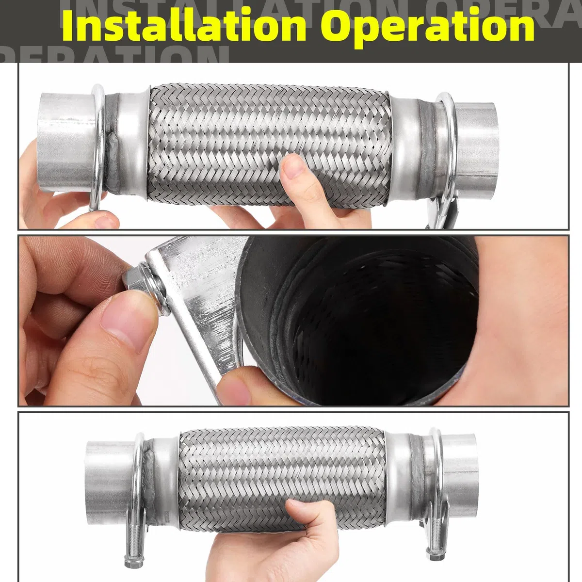 3 abrazaderas de tubo flexible de acero inoxidable para tubo flexible de escape de doble trenza para tubos de escape flexibles (2,5" x 6" x 10")