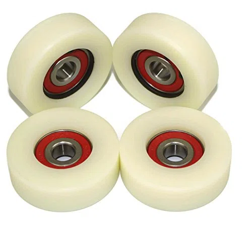 Juego de 4 rodillos de nailon mecanizado de 50 mm de diámetro, fabricadas en la UE, 16mm wide-10mm bearing, 4