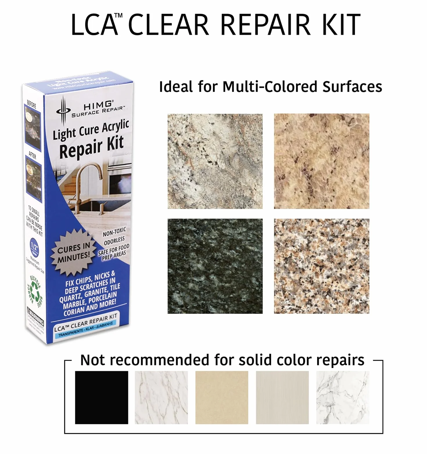 Kit de reparación de bricolaje in transparente para reparar grietas, agujeros, roturas en granito, mármol piedra cerámica porcelana Corian para encimeras, baldosa bañera lavabo de HIMG utiliza LCA (TM)