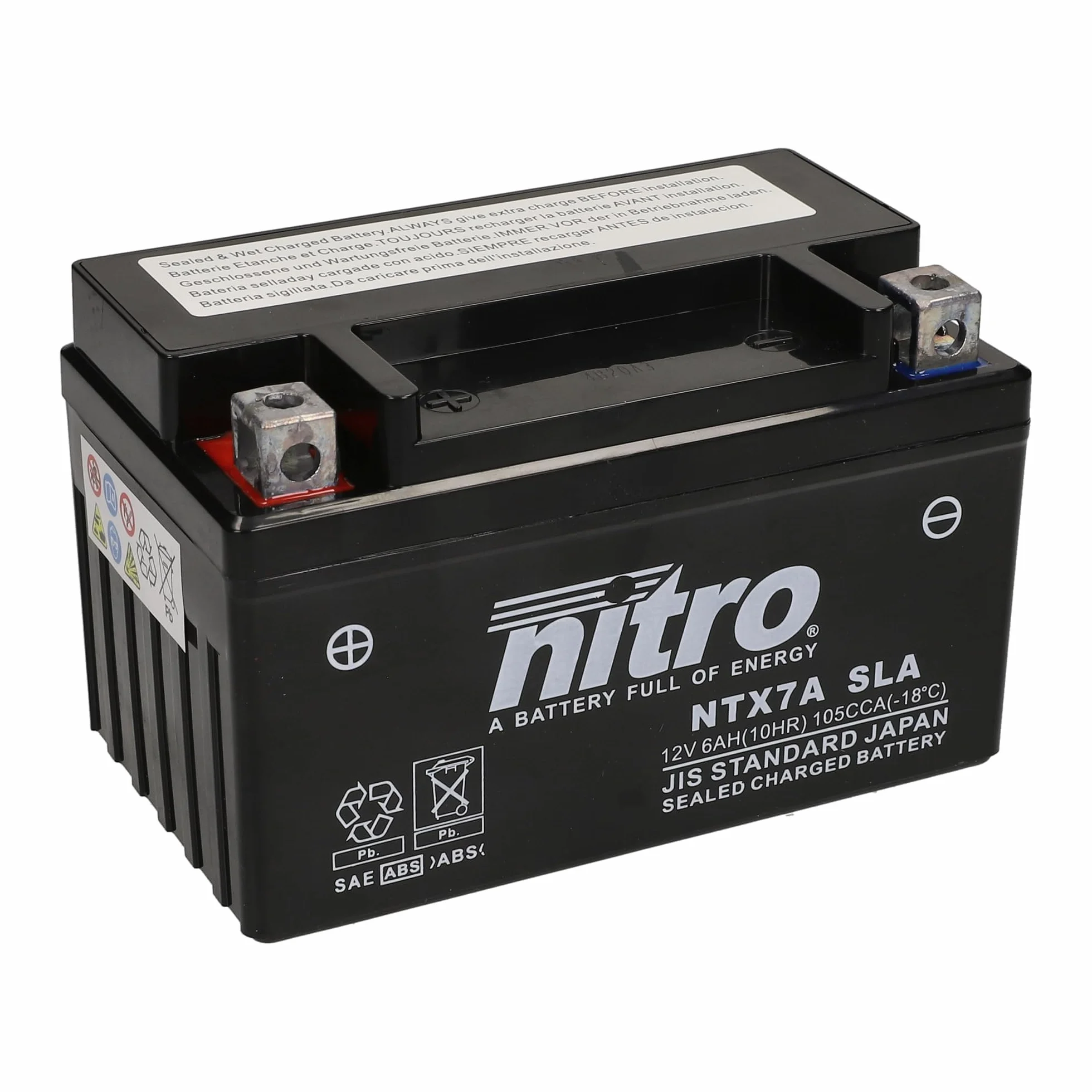 Nitro Batería YTX7A-BS Gel 12 V 6 Ah para scooter, sin mantenimiento y duradera, apta para muchos scooters, segura y respetuosa con el medio ambiente