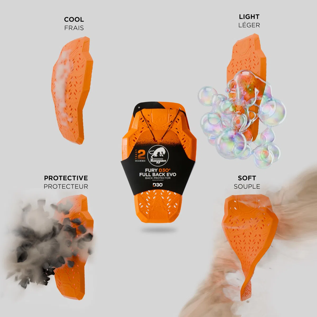 Furygan Full Back Fury D3O EVO - Protector de Espalda D3O homologado Nivel 2 - Protección certificada para Moto - Confort Ligero Flexible - Seguridad Ventilación