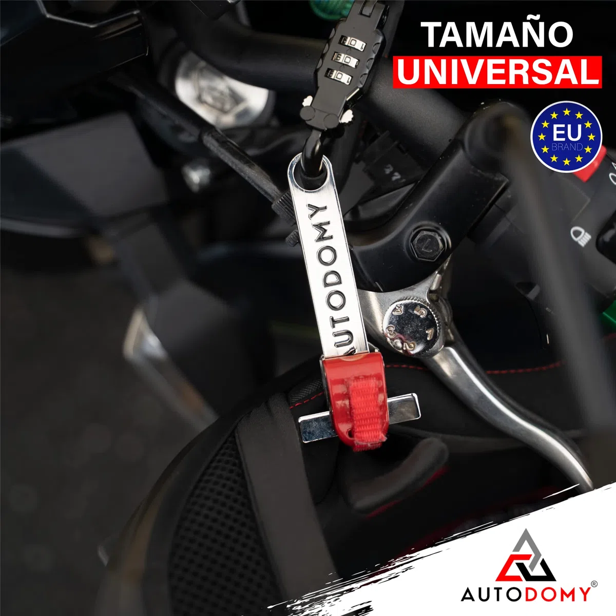 Autodomy Candado Casco Moto | Antirrobo Casco Moto con Mosquetón, Código de Seguridad, Cable de Acero Flexible de 150 cm y Adaptador T