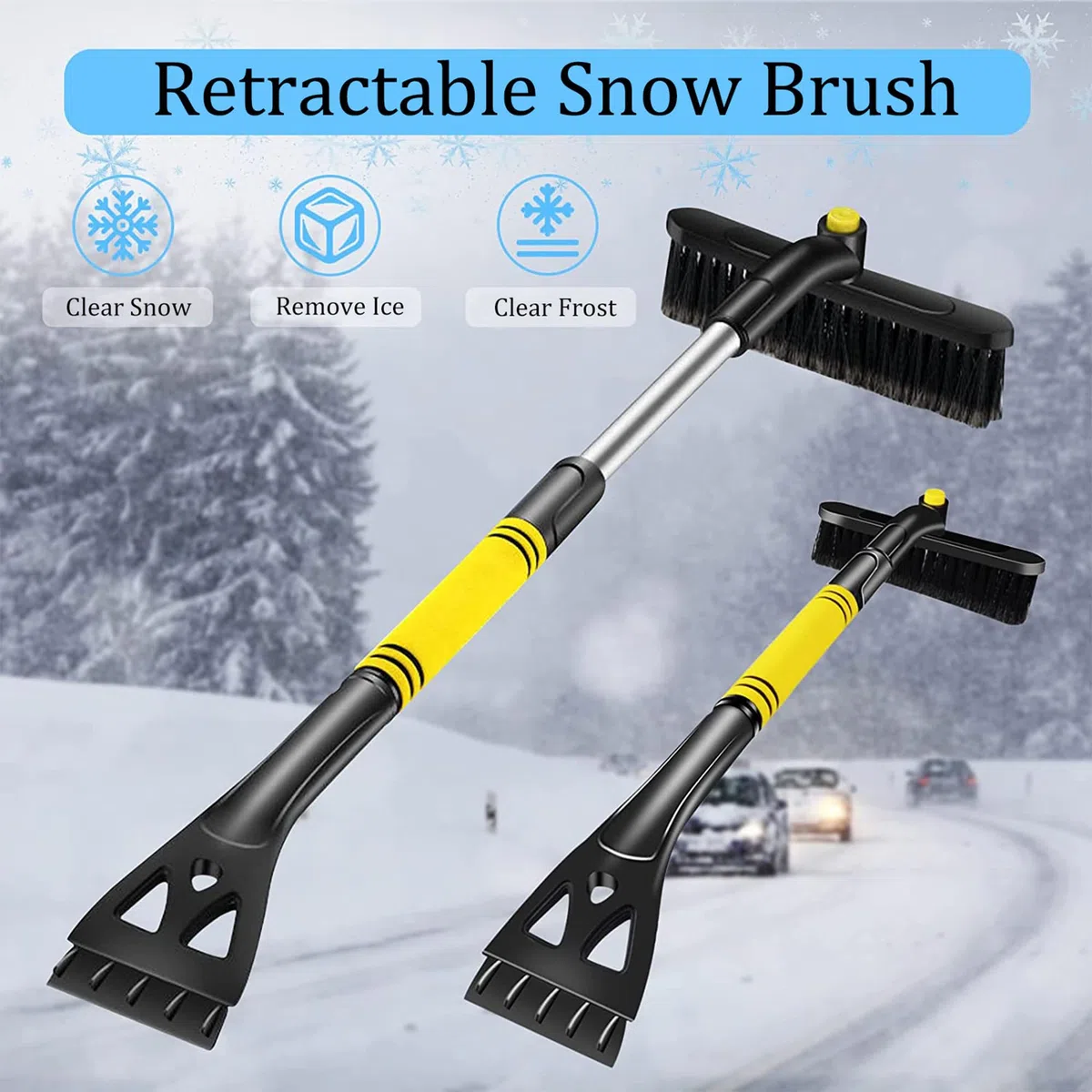 Raspador de Nieve, Raspador de Hielo Para El Parabrisas Del Coche, Cepillo de Nieve Raspador de Coche Desmontable Escoba de Eliminación de Nieve Con Cabeza Giratoria 360 Grados Para Coche SUV Camión