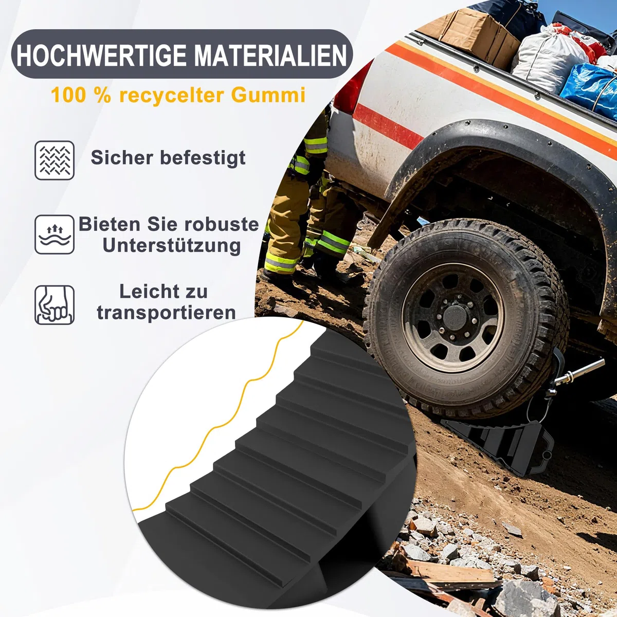 XMTECH 2 cuñas de ruedas con mango, estable de plástico PP para automóviles, caravanas, color negro