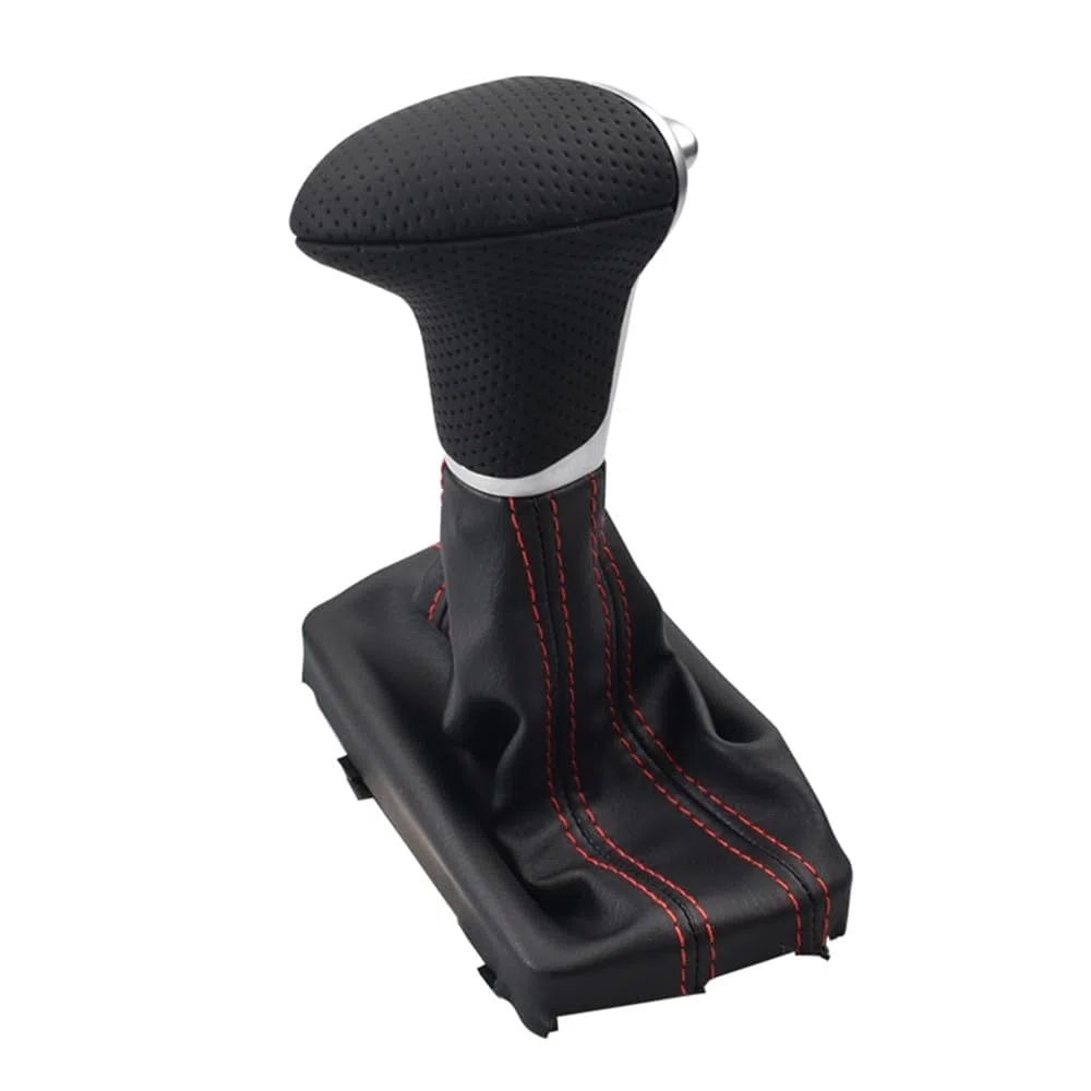 Pomo de palanca de cambios automático con funda de palanca de cambios negra transpirable, transmisión de costuras rojas para Au-di A3 A4 A5 A6 Q5 Q7 2004 2005 2006 2007 2008 2009 2010 2011 2012 2013