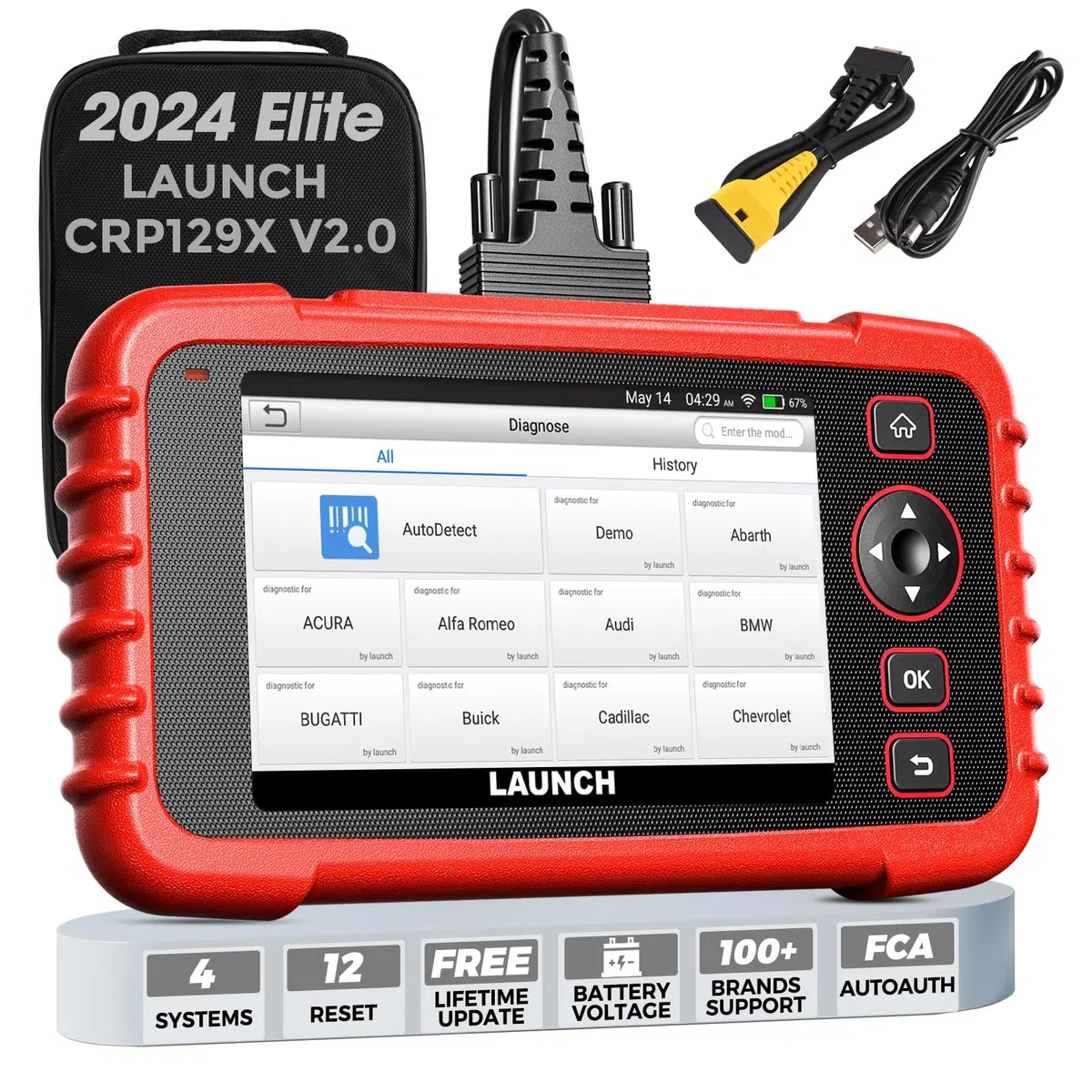 LAUNCH CRP129X Escáner OBD2 Lector de Códigos Diagnosis Profesional con AutoVIN para Motor Transmisión ABS SRS Airbag EPB SAS TPMS y Aceleración con Updates por Wi-Fi