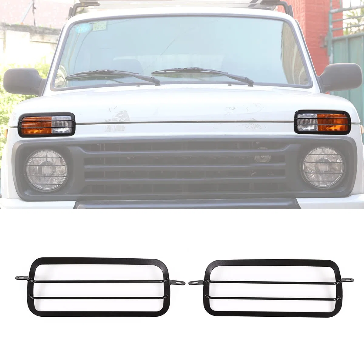 6 unids/set aleación de aluminio delantero niebla faros trasero lámpara trasera protector marco Trim cubierta para NIVA coche decoración (2 unids luz antiniebla delantera)