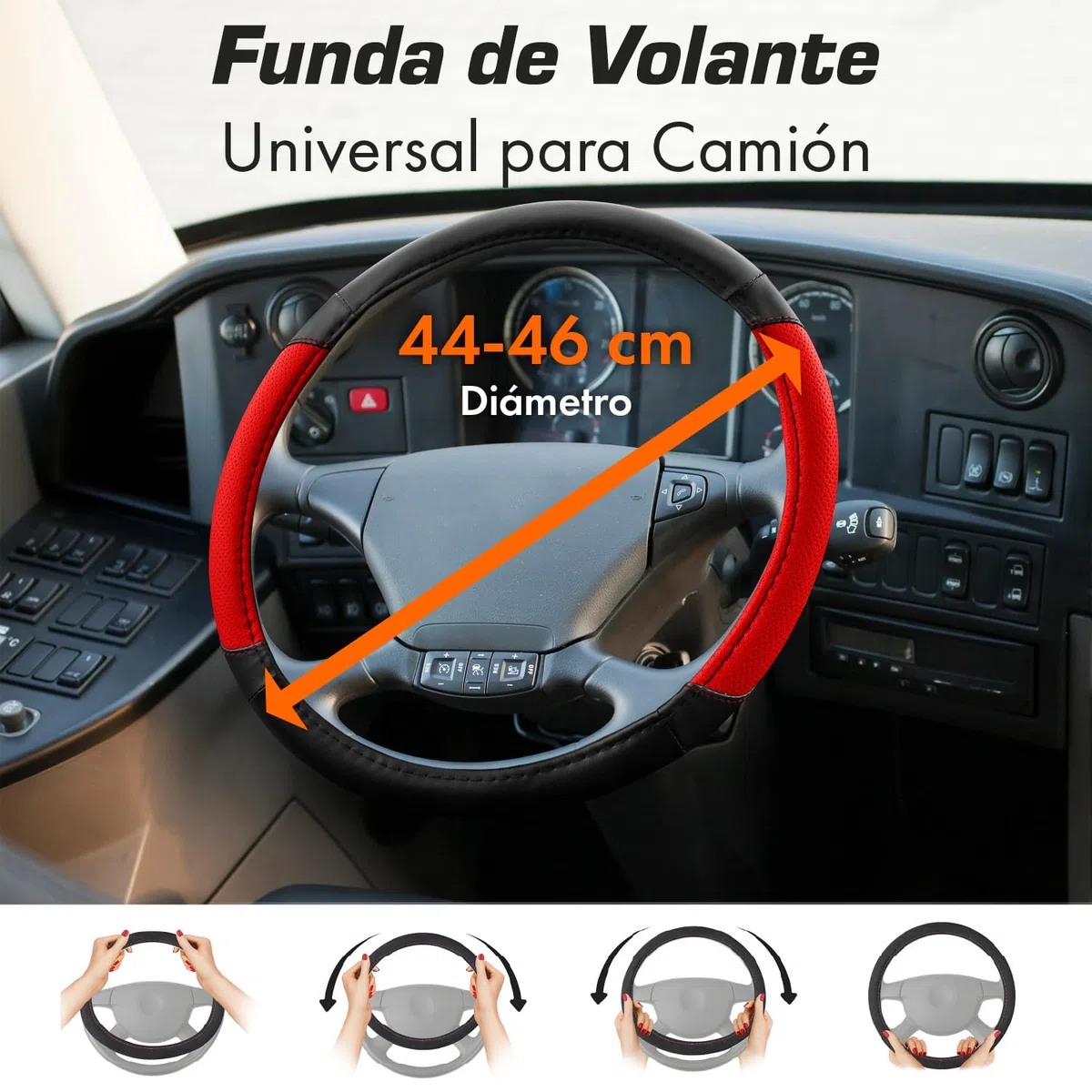 Upgrade4cars Funda Volante Camion 44-46 cm Universal Negro Rojo Poli-Piel | Cubre Furgoneta Accesorios Coche Interior Decoracion Cubierta | Ideas Regalos