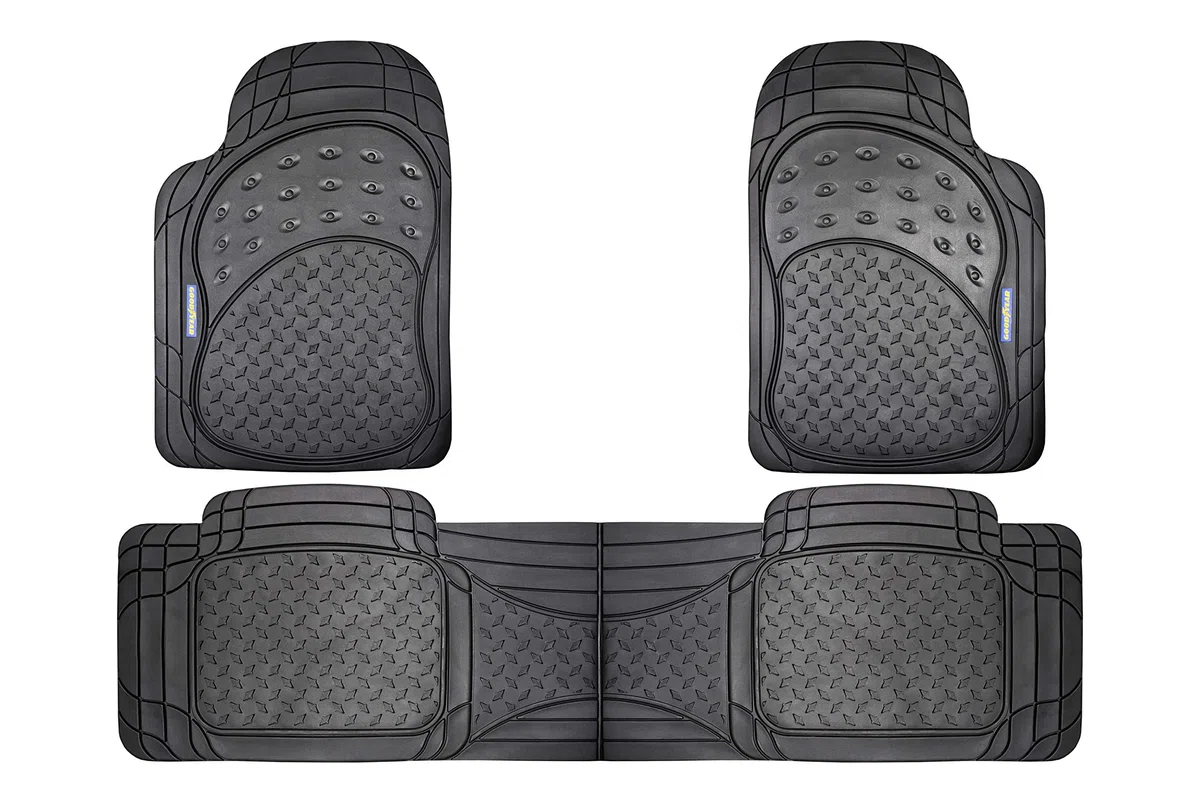 Goodyear Good Year GOD9023 1 Juego de alfombras de Goma, para Coche de pasajeros, Puente recortables Color Goodyear, Negro 3 Piezas