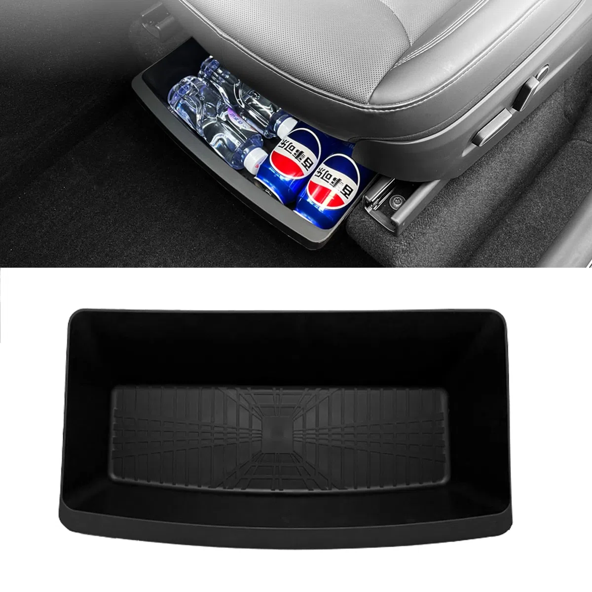 Caja de almacenamiento debajo del asiento para Tesla Model Y Juniper 2025, cajón debajo del asiento, TPE para accesorios modelo Y