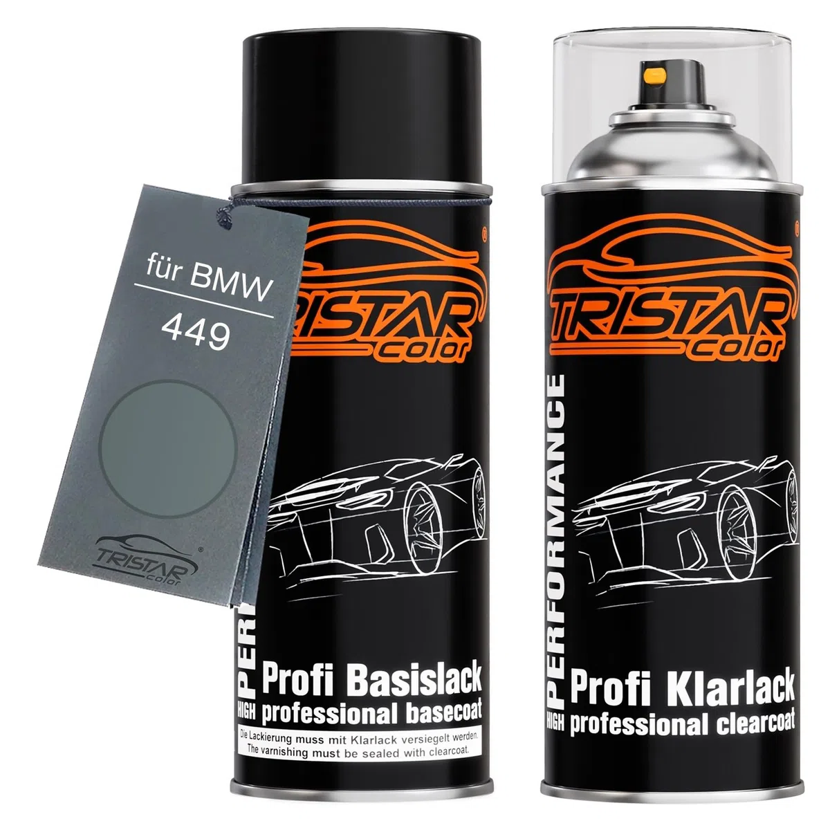 TRISTARcolor Pintura automotriz Set de botes de spray para BMW 449 Schiefergrün Metallic Pintura base pintura transparente aerosol 400 ml