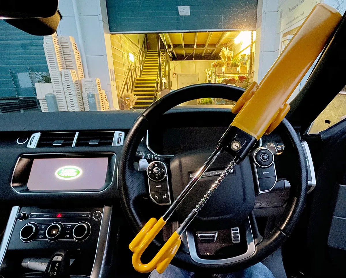 Bloqueo de volante de doble barra para evitar que los ladrones roben tu coche, ajuste universal, 3 llaves