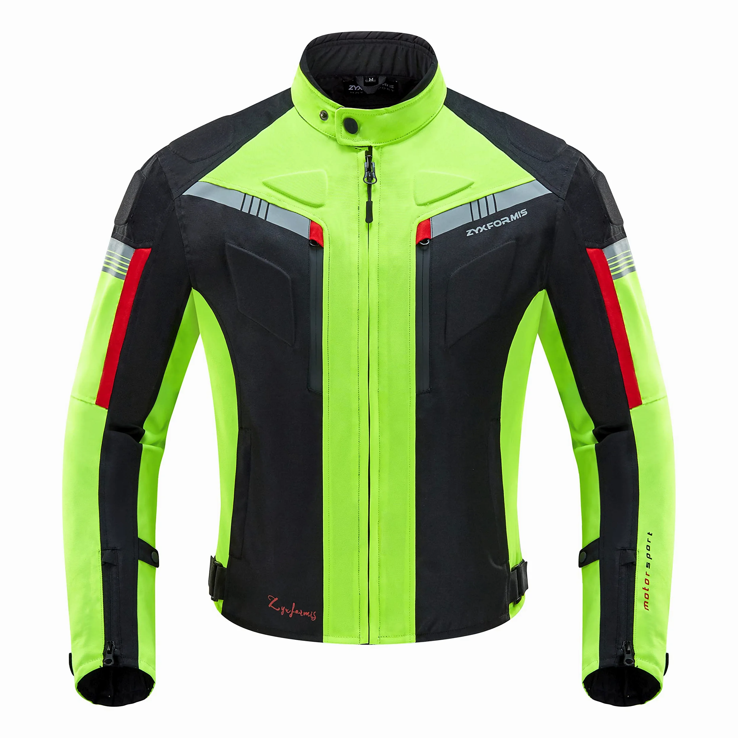 Chaqueta de moto impermeables,Motocicleta Chaquetas a prueba de viento Equipo de protección de cuerpo completo Blindado Otoño Verano Invierno para hombres, Verde de alta visibilidad, XXL