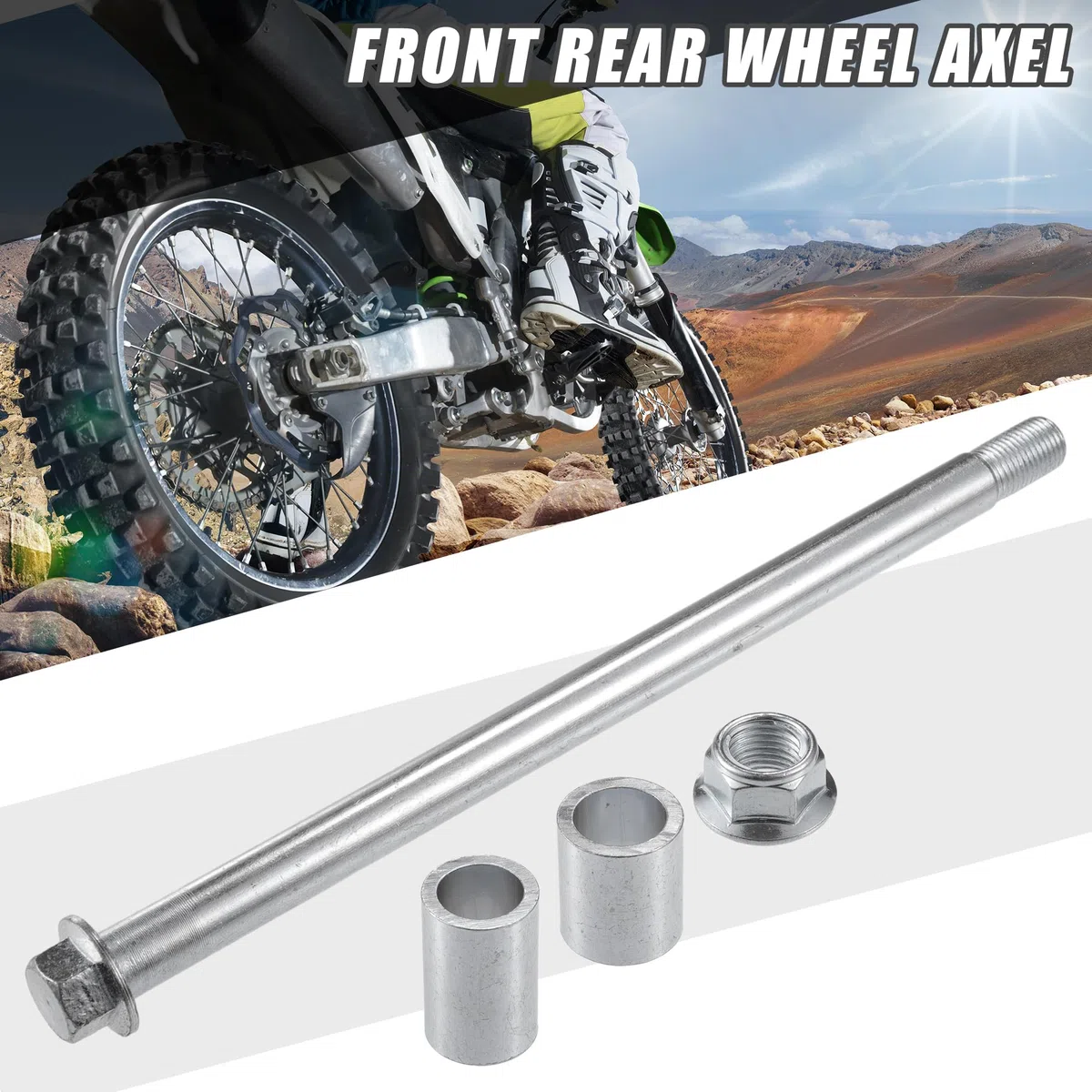 A ABSOPRO Eje delantero Trasero con Buje y Tornillo M14 258mm para Moto de Tierra Scooter ATV Rueda Eje de Acero Aleado Tono Plateado