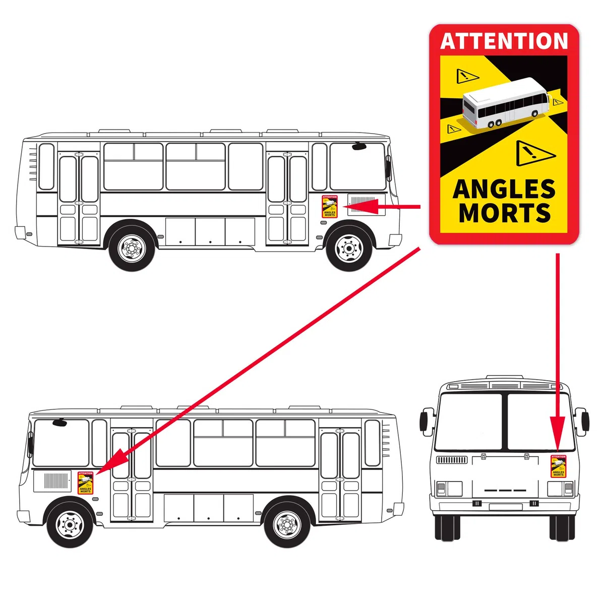 24 pegatinas Attention Angles Morts, 25 x 17 cm, para autobús y caravanas, cartel de advertencia para Francia con protección UV, para uso en exteriores de STROBO