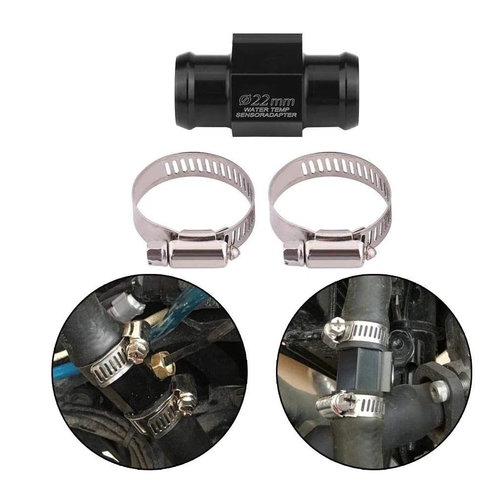 Adaptador del sensor de temperatura negro, Temp tbest aleación de aluminio de la motocicleta de la temperatura del agua adaptador reemplazo para manómetro sensor común de la pipa de la manguera(22mm)