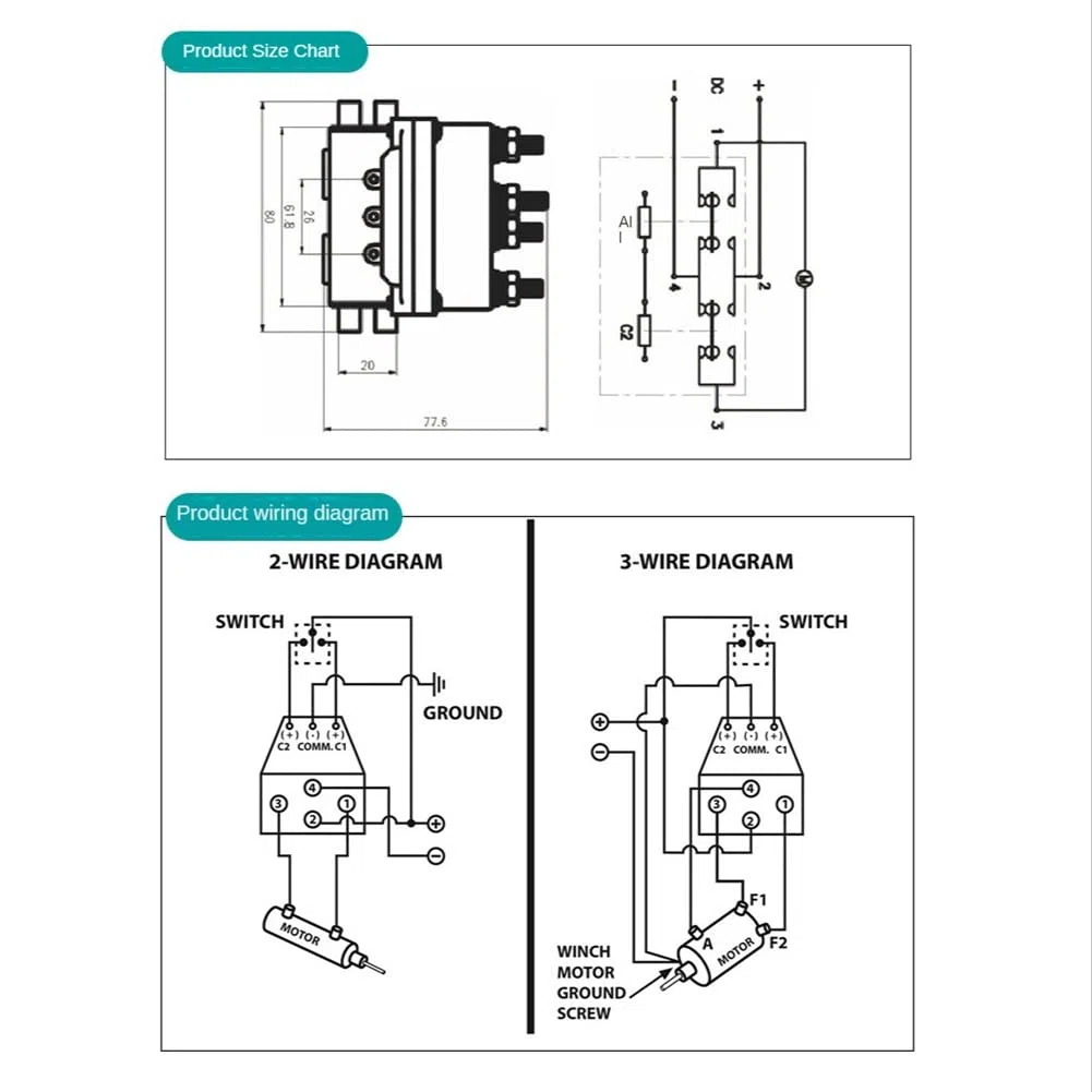 Winch Rocker Switch Thumb 250A - Relé magnético para ATV UTV (12 V)