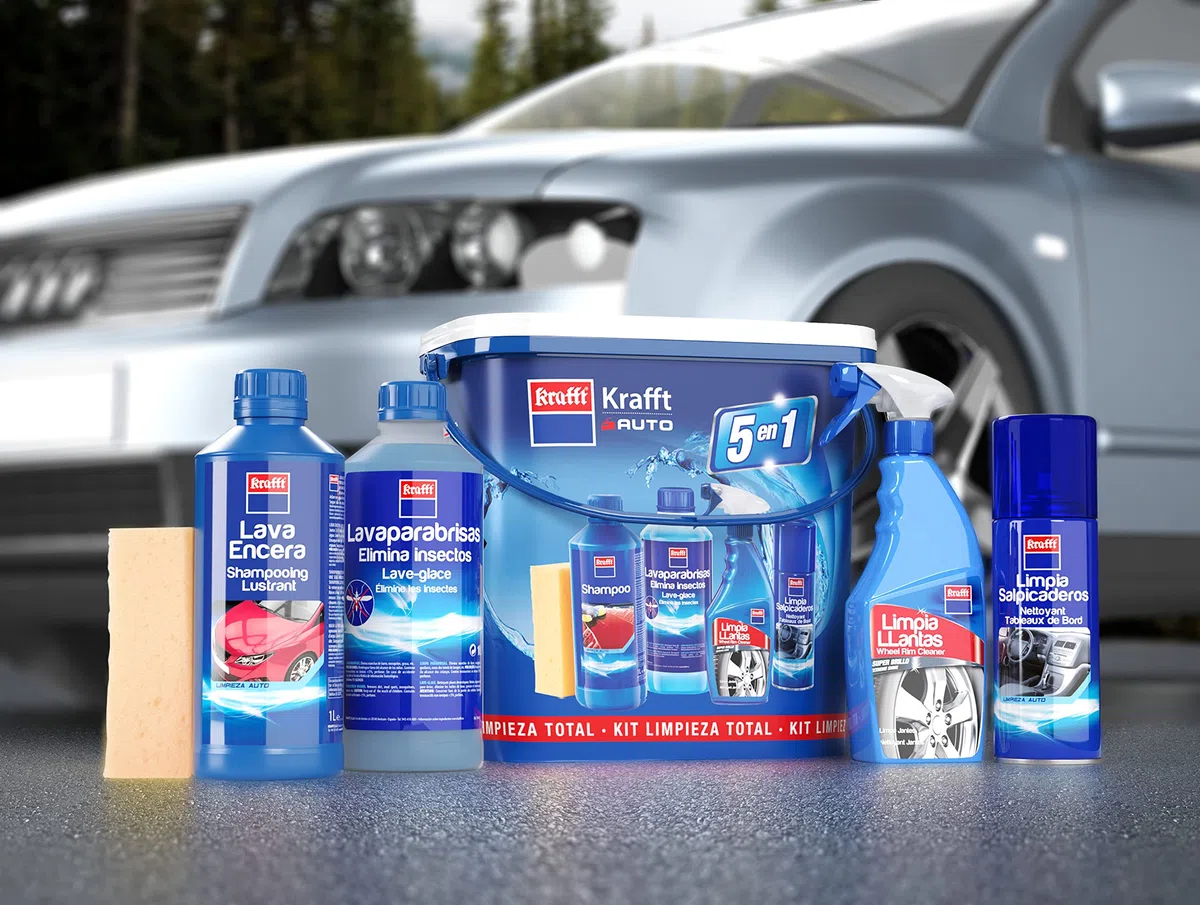 Krafft Kit Limpieza Coche - Limpieza y Cuidado Interior y Exterior del Vehículo- 5 Componentes