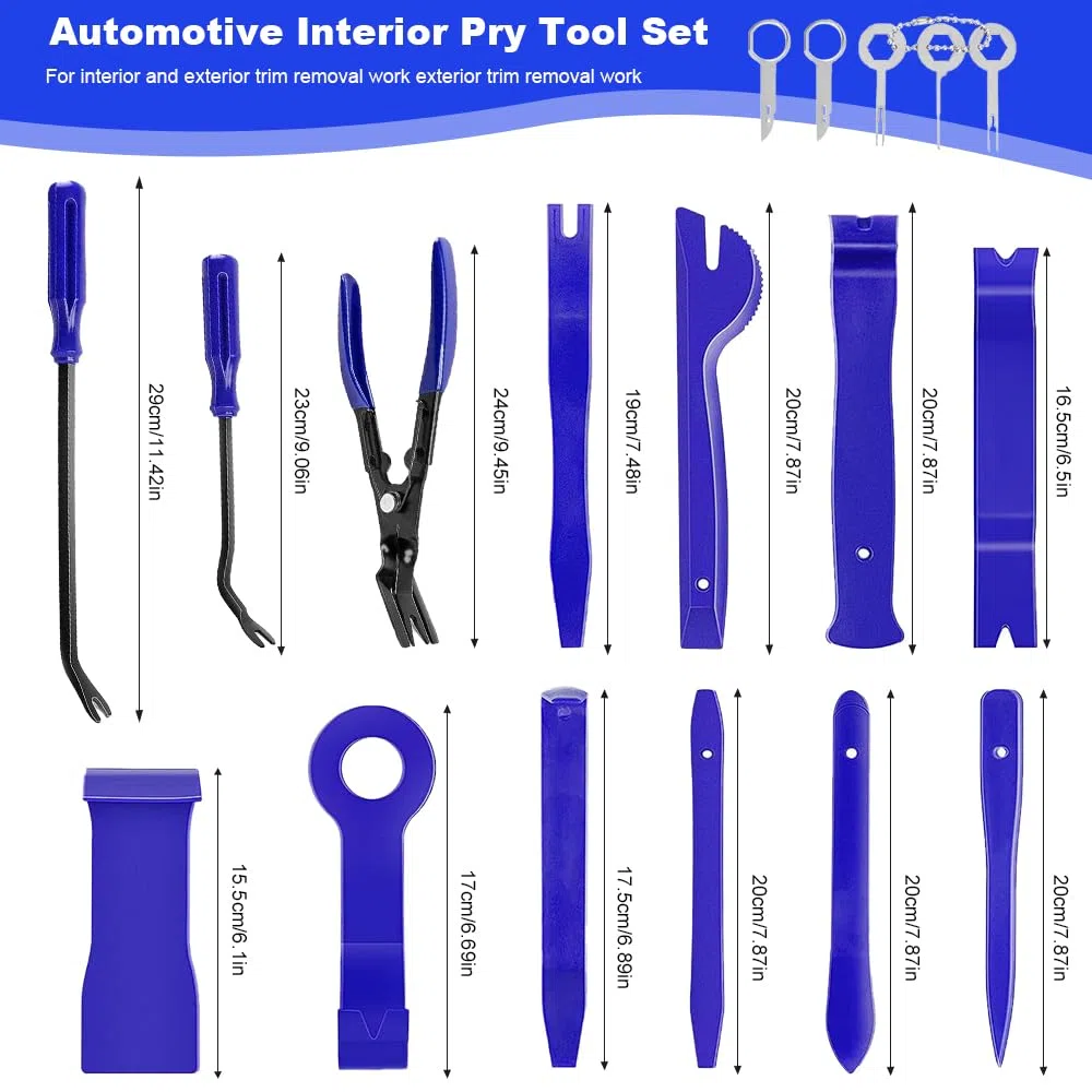 Juego de 19 piezas de herramientas de extracción de cables, kit de reparación de plástico para paneles, estéreos, tableros de mandos, clips