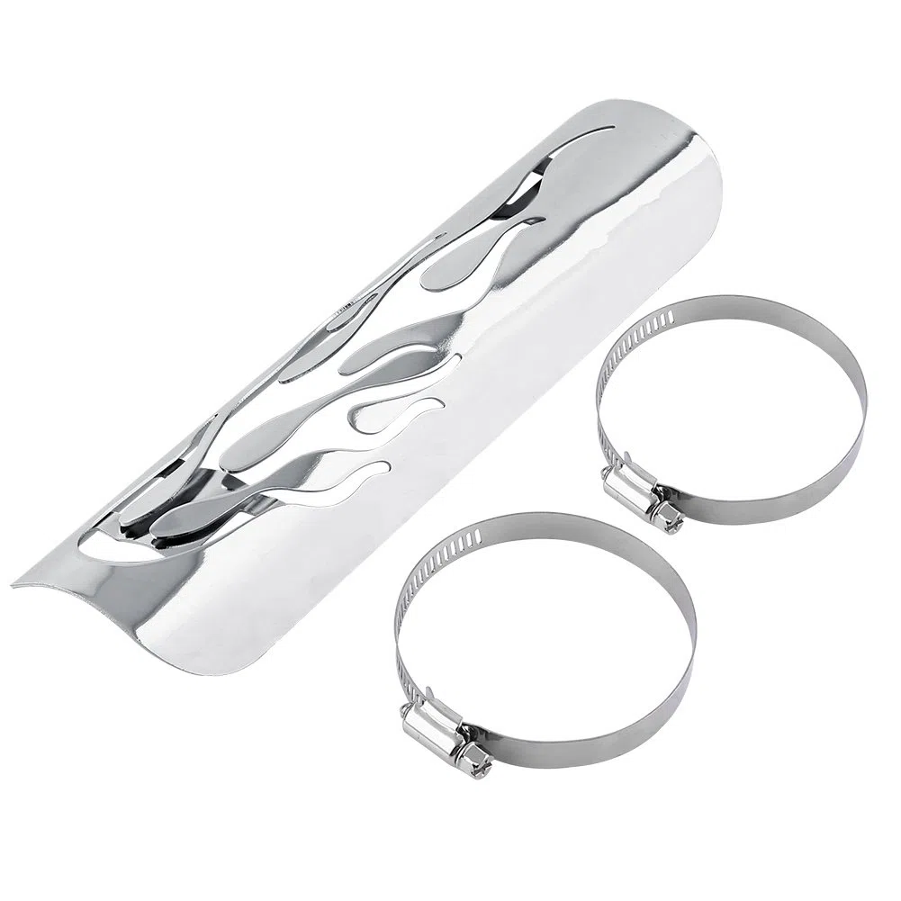 Fydun Cubierta de blindaje de Placa Anti-Calor Cubierta de Aislamiento Universal Moto Llama Tubo de Escape Escudo de Aislamiento térmico Protector de la Cubierta del silenciador(Plata)