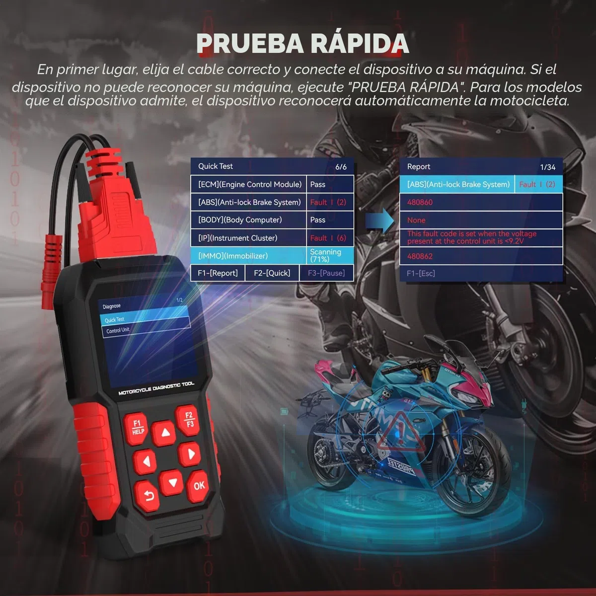 MRCARTOOL Diagnóstico OBD2 para Motocicleta, Escáner para Kawasaki, Honda, Yamaha, Triumph, KTM UE, Memoria de Diagnóstico de Errores, Lectura de Códigos de Error de Motocicleta