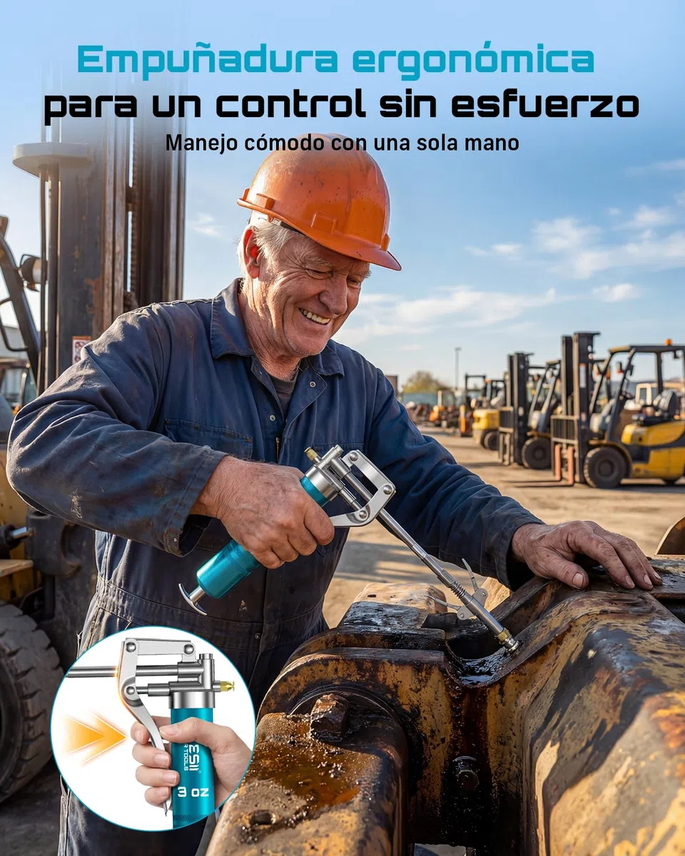Seesii Mini Engrasadora Manual 85g, 4000 PSI, Kit Pistola de Engrase con Manguera Flexible, 4 Acoplamientos y Tubo de Extensión, para Motocicletas, Automoción, Maquinaria Agrícola y Náutica