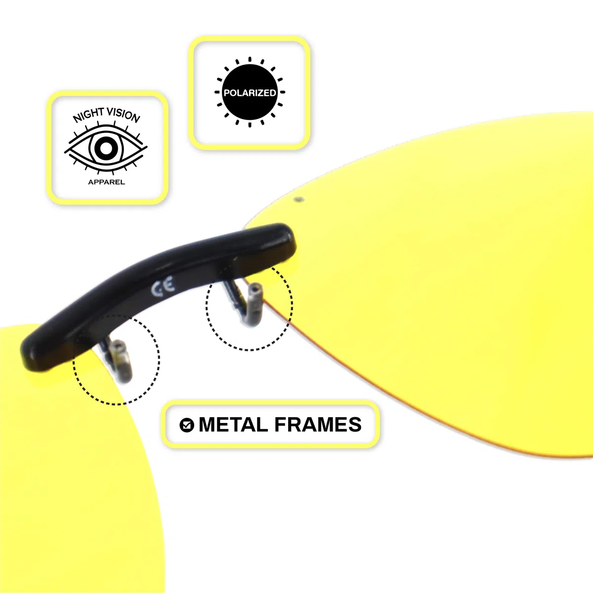 Gafas De Sol Polarizadas Amarillas De Vision Nocturna | Gafas De Clip Abatibles Anti- Deslumbramiento De Metal | Unisex Protección Uv 100% Gafas Para Conducir Para Hombres Y Mujeres