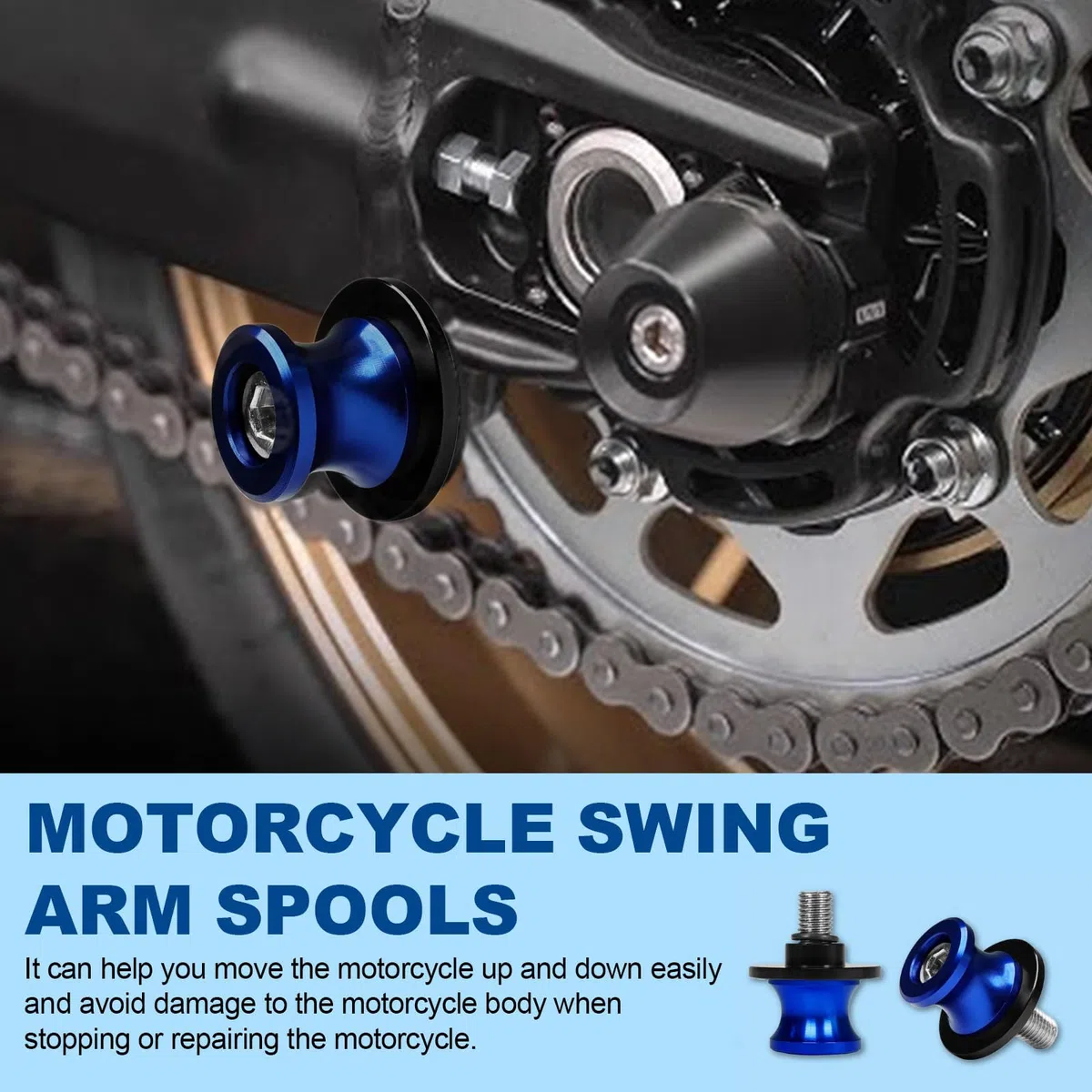 4 Piezas Diábolos para Moto: M10 Azul Carretes de Brazo Oscilante Aluminio CNC, Brazo Oscilante Motocicleta, Caballetes Traseros de Moto, Brazo Oscilante Motocicleta, Motocicleta CNC Soporte Trasero